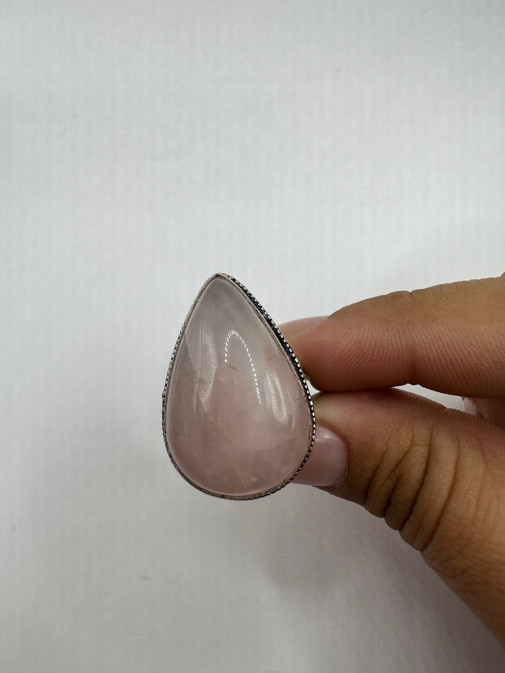 Vintage 1970's Genuine Rose Quartz Silver Statement Ring