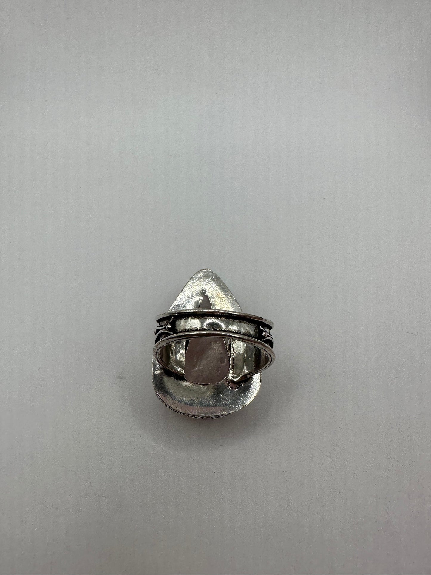 Vintage 1970's Genuine Rose Quartz Silver Statement Ring
