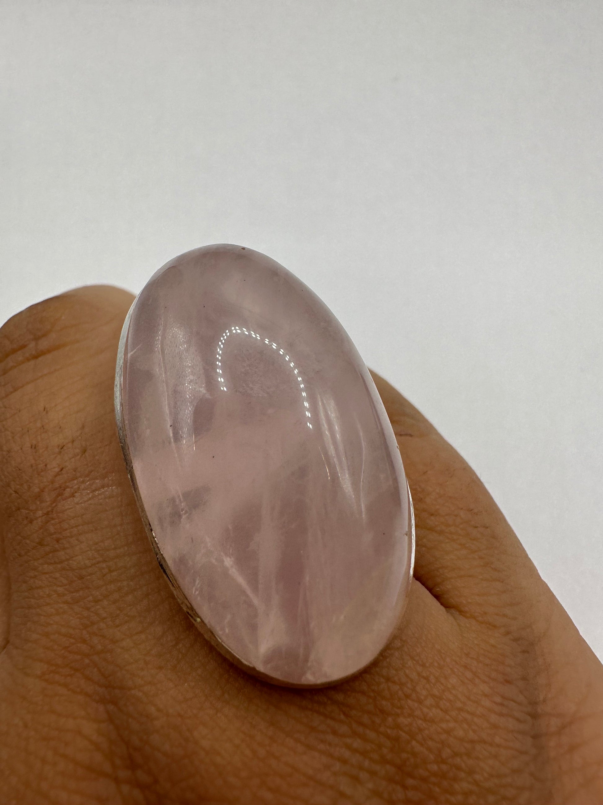 Vintage 1970's Genuine Rose Quartz Silver Statement Ring