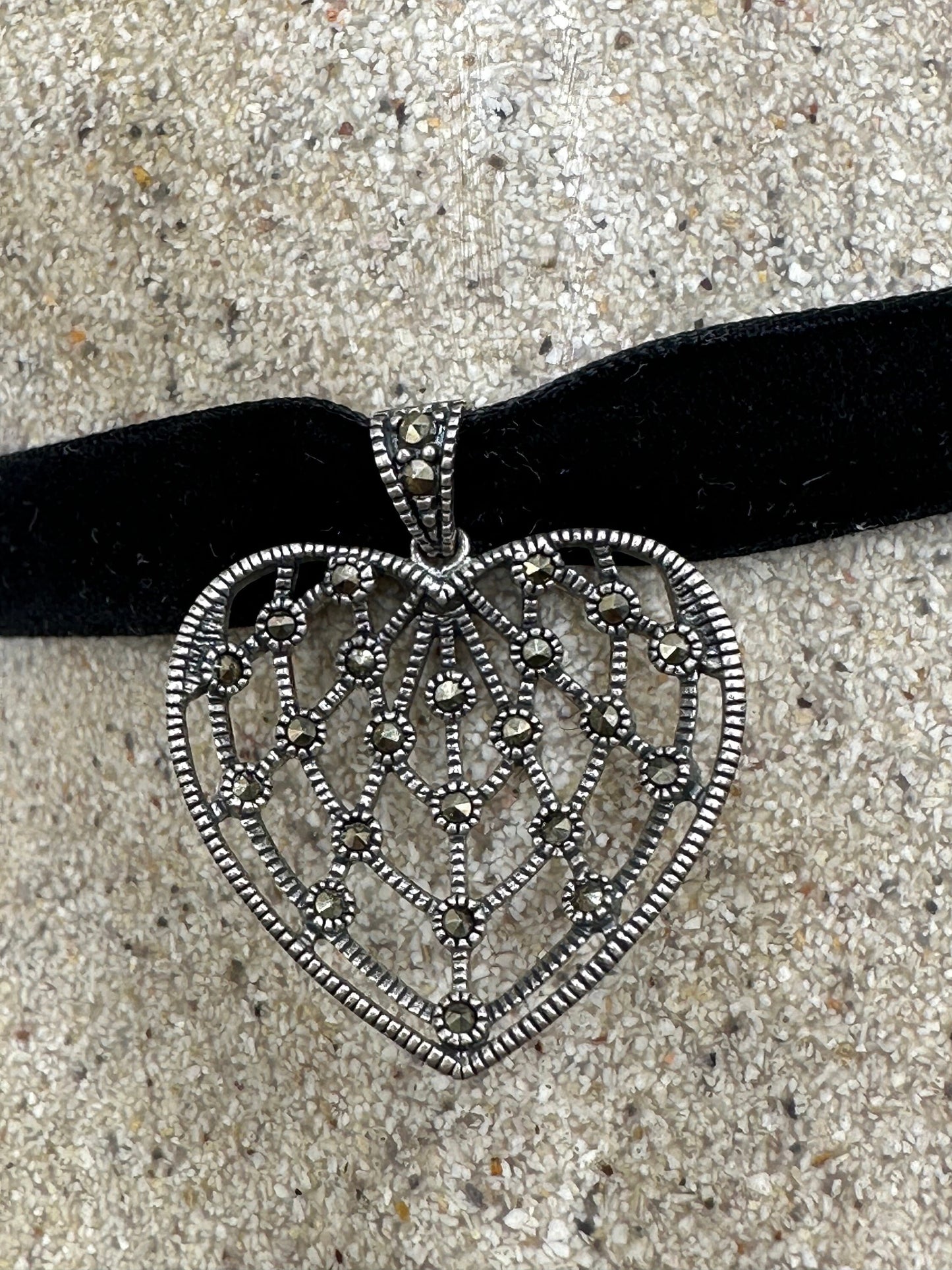 Vintage Marcasite Choker 925 Sterling Silver Deco Pearl Pendant Necklace