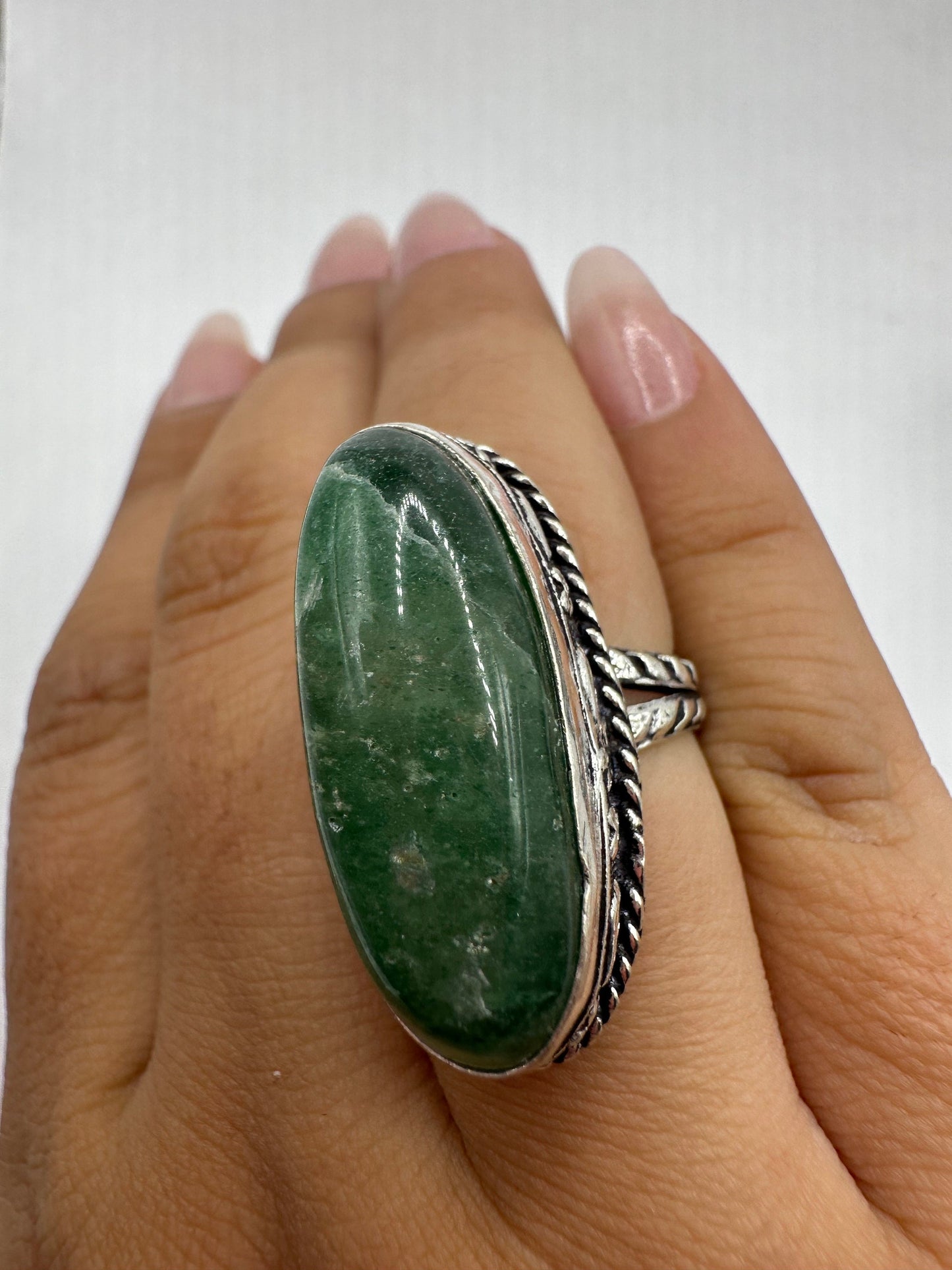 Vintage Green Raw Emerald Silver Bronze Statement Boho Ring