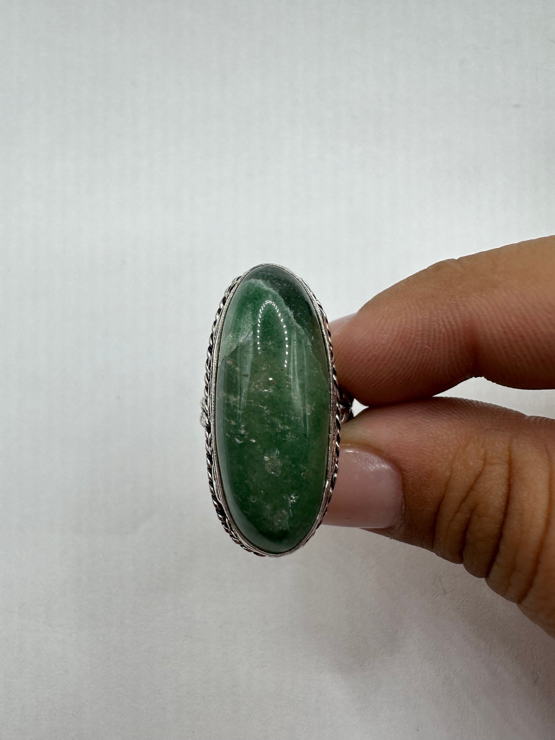 Vintage Green Raw Emerald Silver Bronze Statement Boho Ring