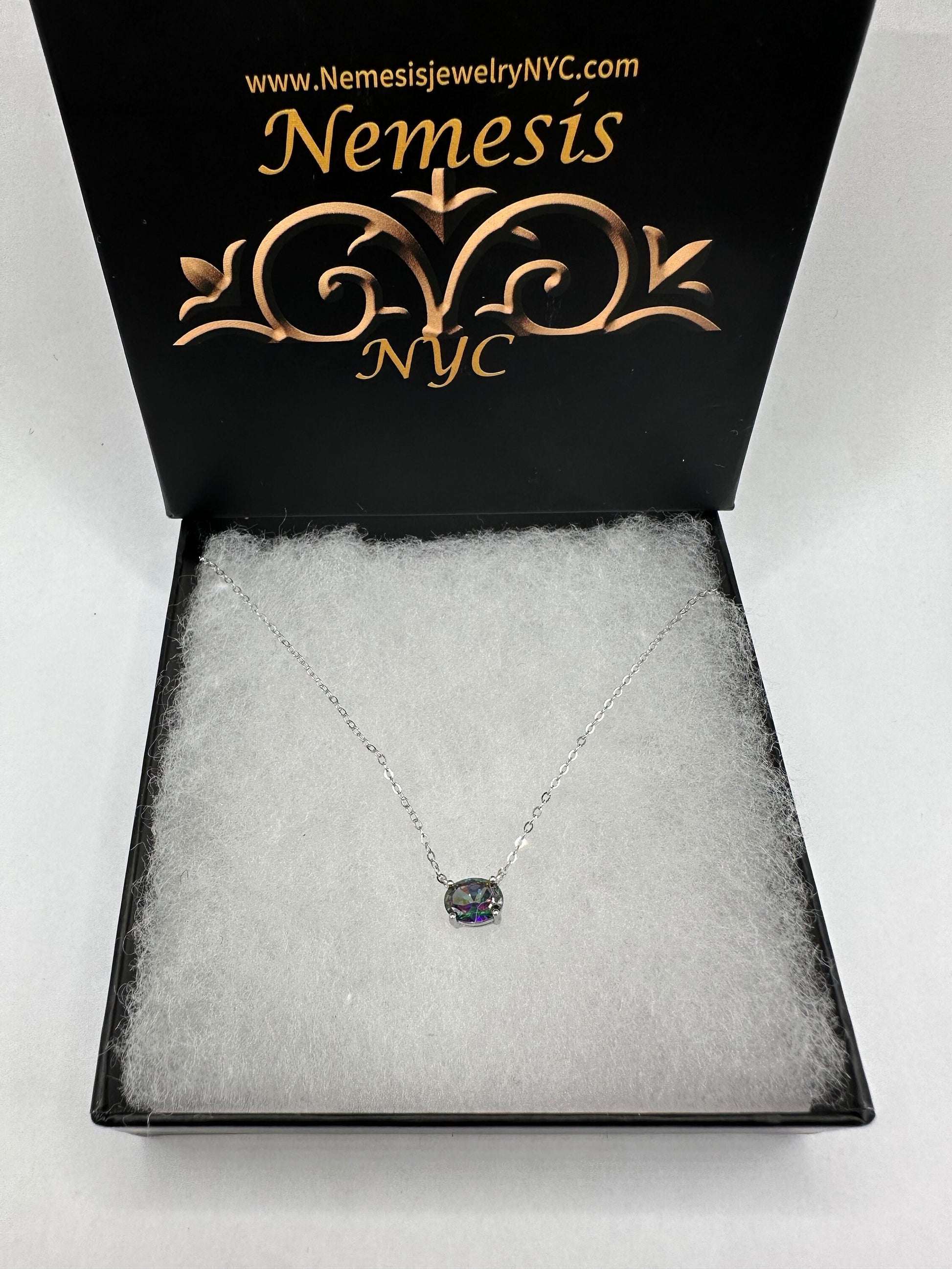Vintage Mystic Blue Topaz Choker 925 Sterling Silver Pendant Necklace