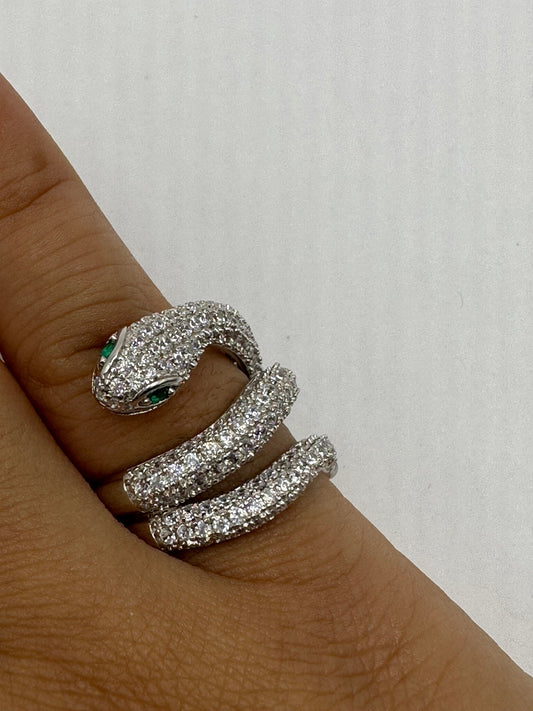 Vintage Snake Ring 925 Sterling Silver Crystal Size 7