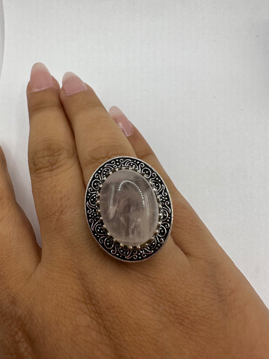 Vintage Genuine Rose Quartz Silver Ring