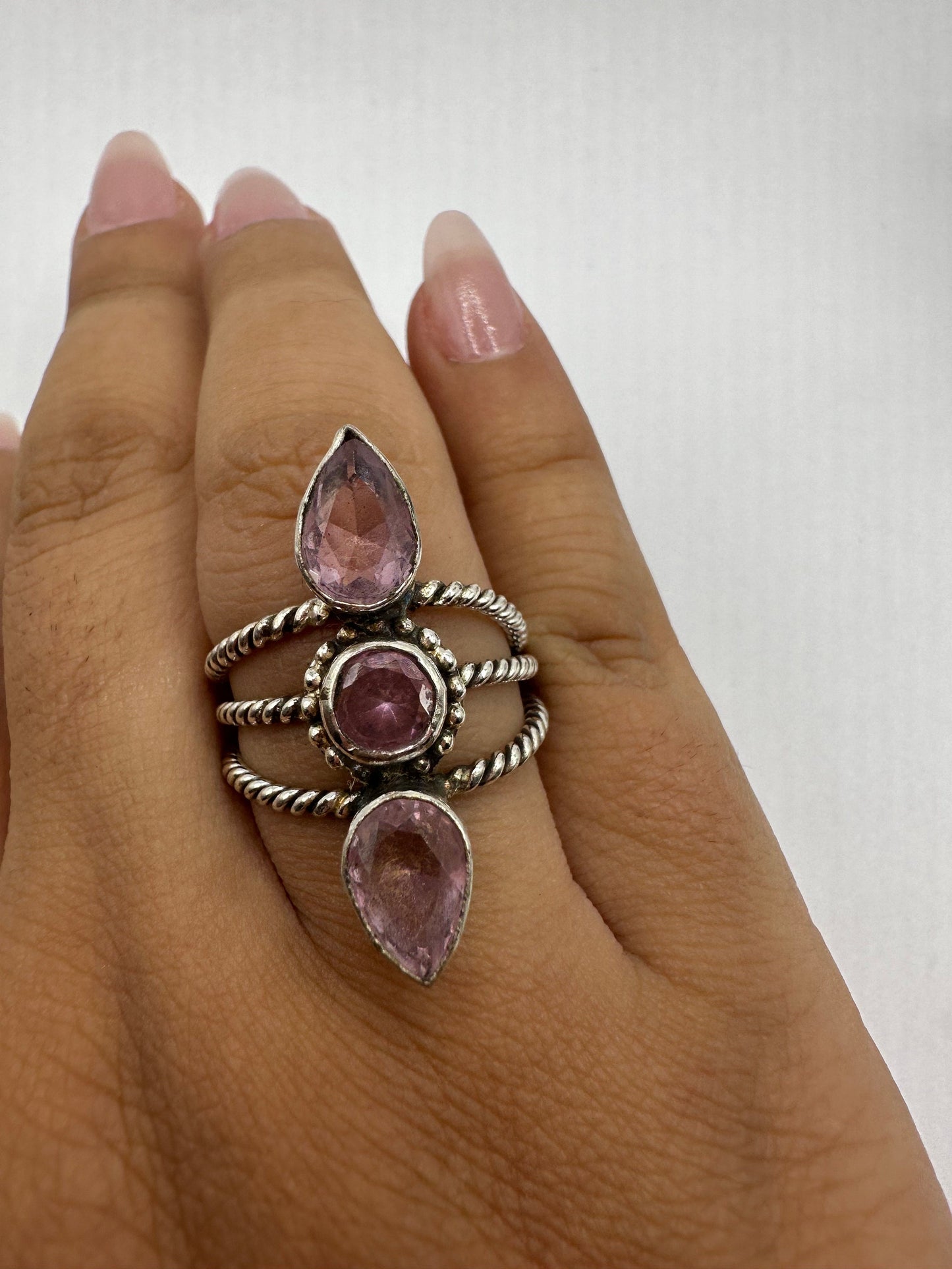 Vintage Genuine Rose Quartz Silver Ring