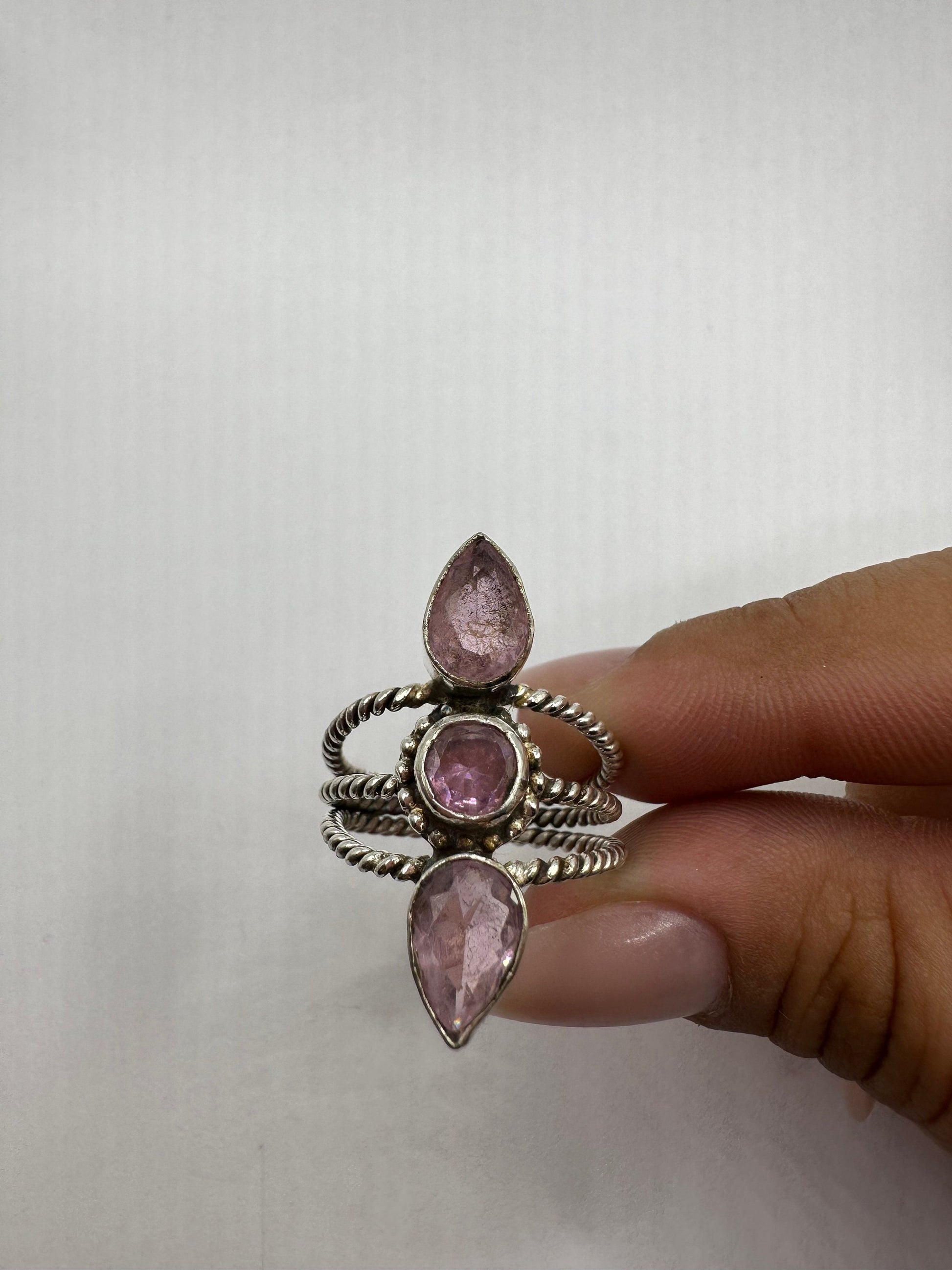 Vintage Genuine Rose Quartz Silver Ring