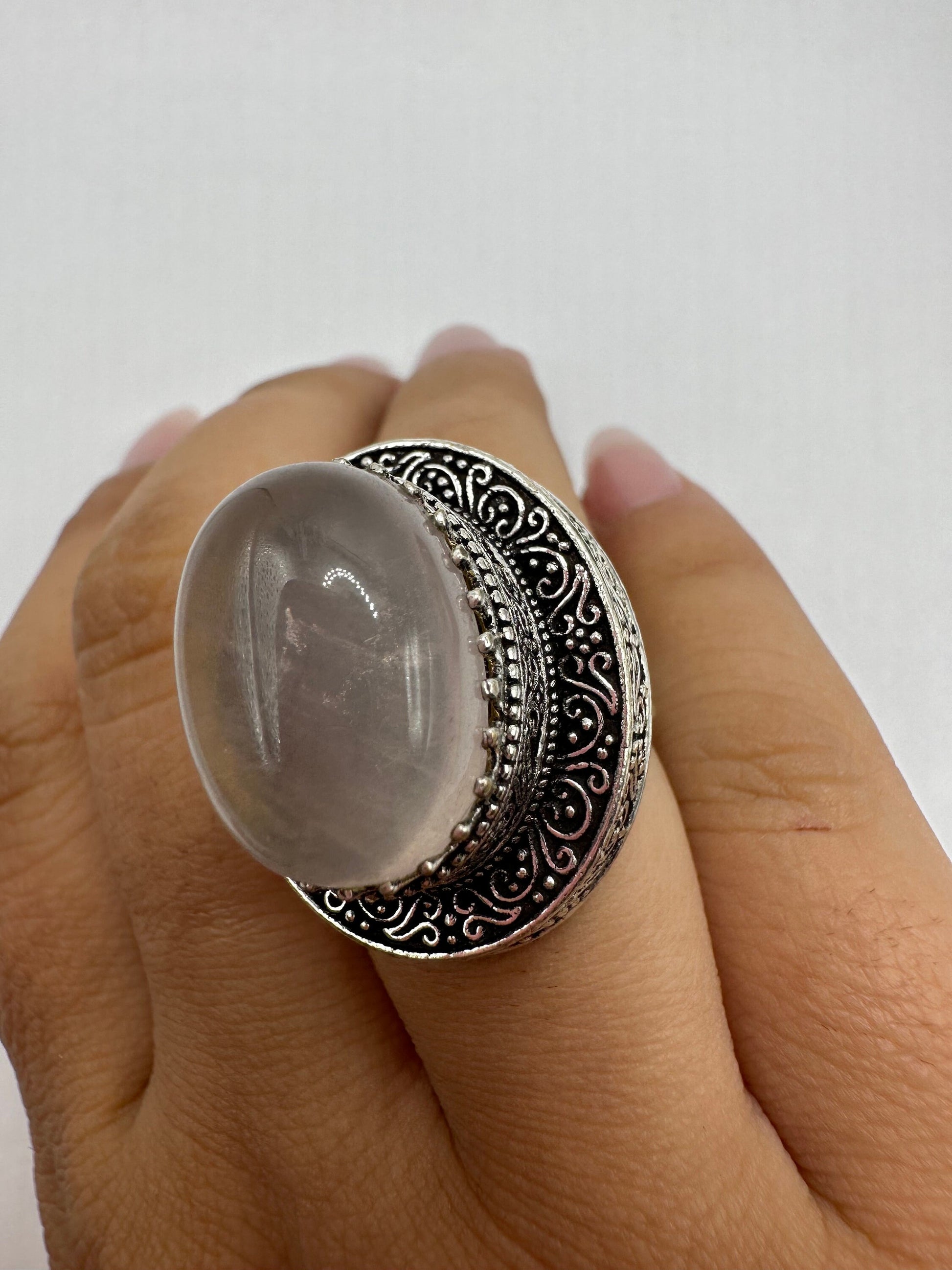 Vintage Genuine Rose Quartz Silver Ring