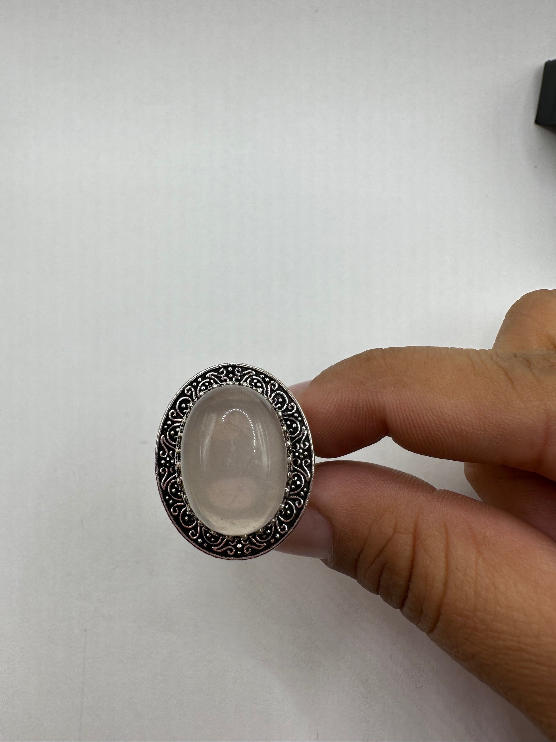 Vintage Genuine Rose Quartz Silver Ring