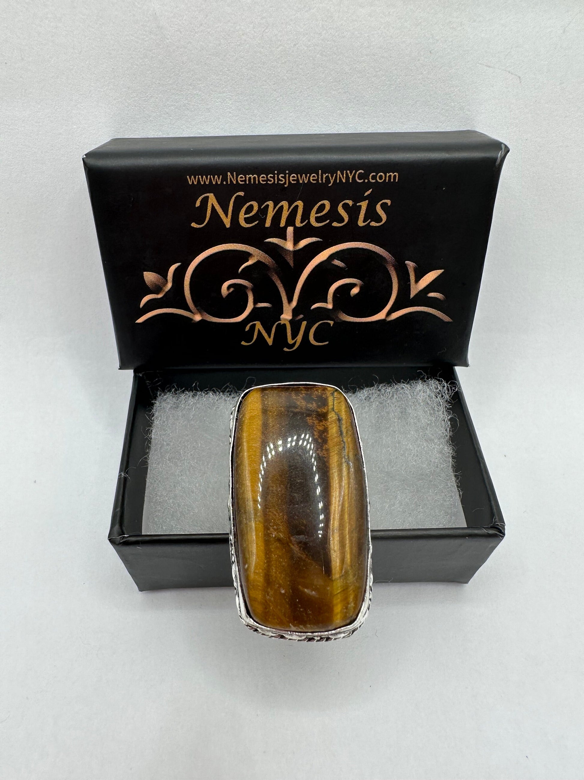 Vintage Tigers Eye Silver Cocktail Ring Size 9.25