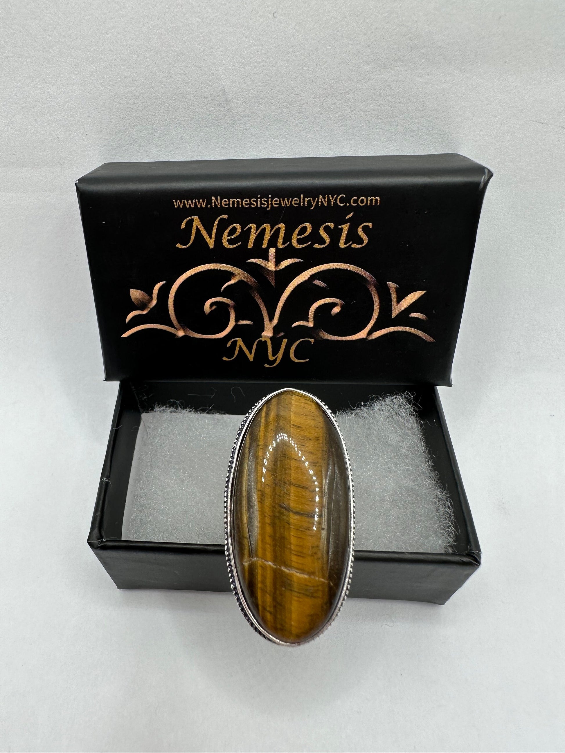 Vintage Tigers Eye Silver Cocktail Ring Size 7.75