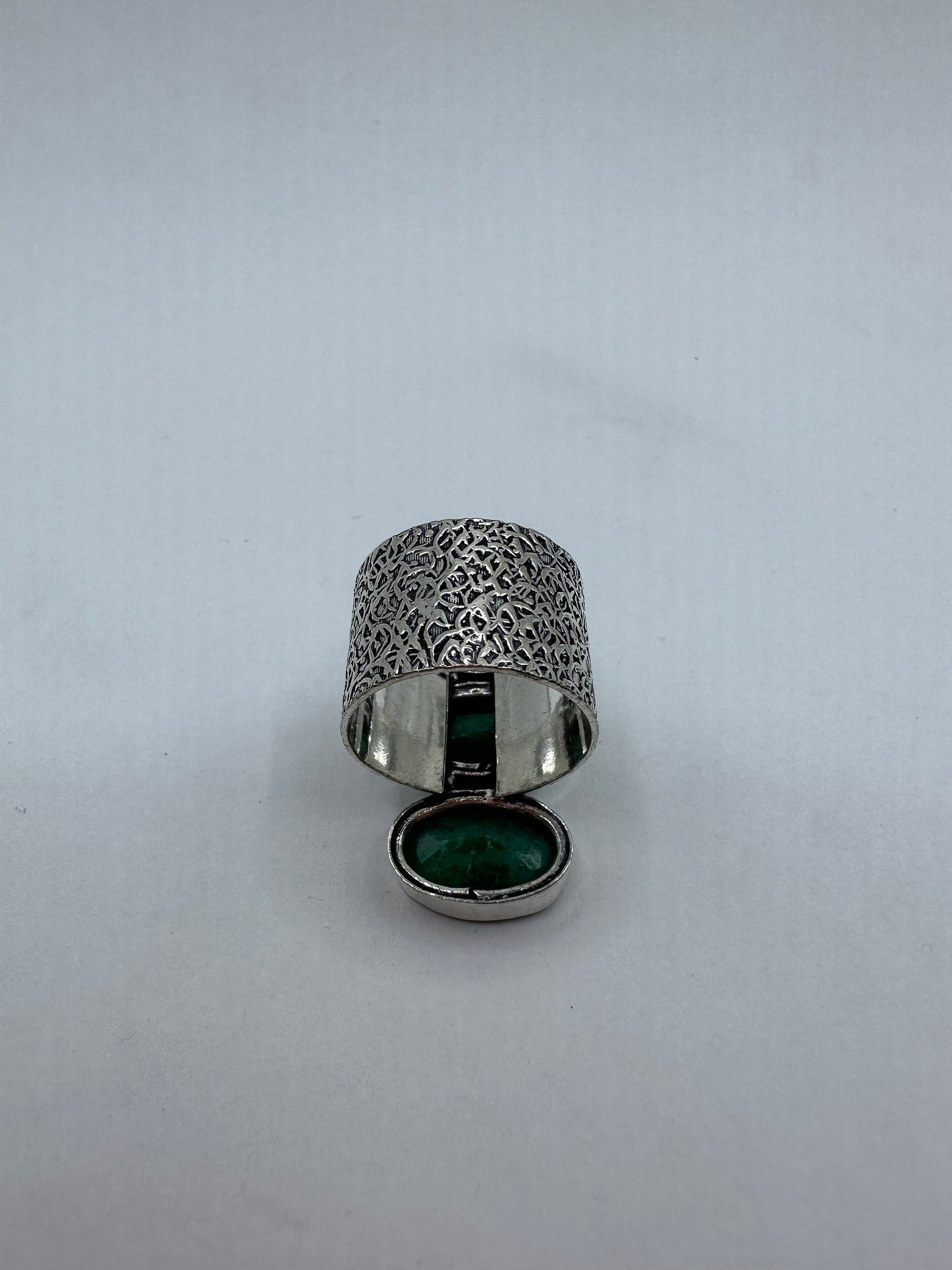 Vintage Green Raw Emerald White Bronze Statement Ring