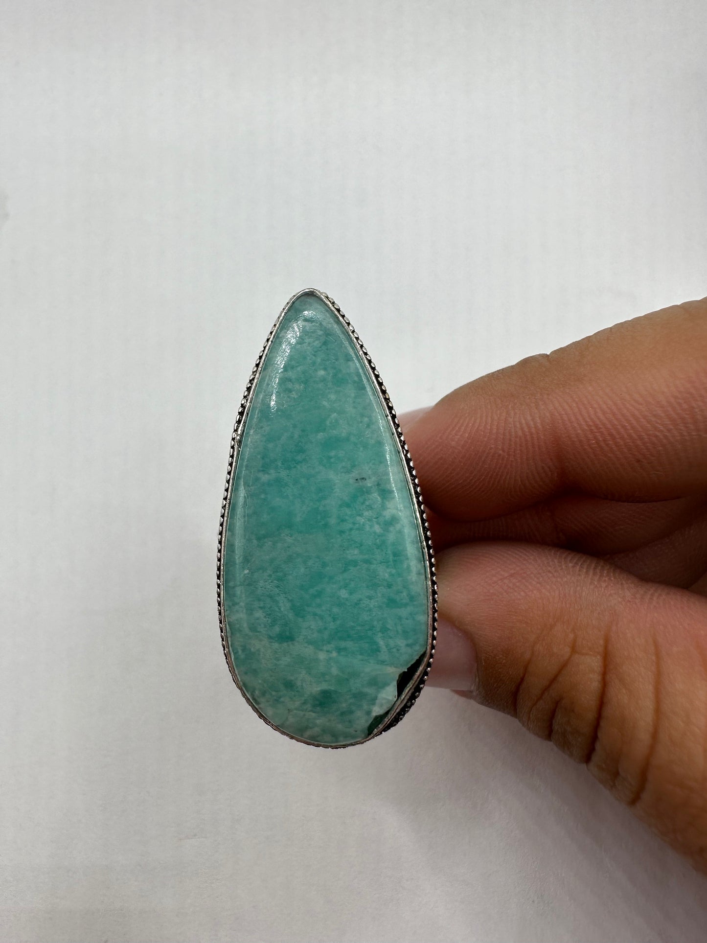 Vintage Green Amazonite Silver Ring Size 9.25