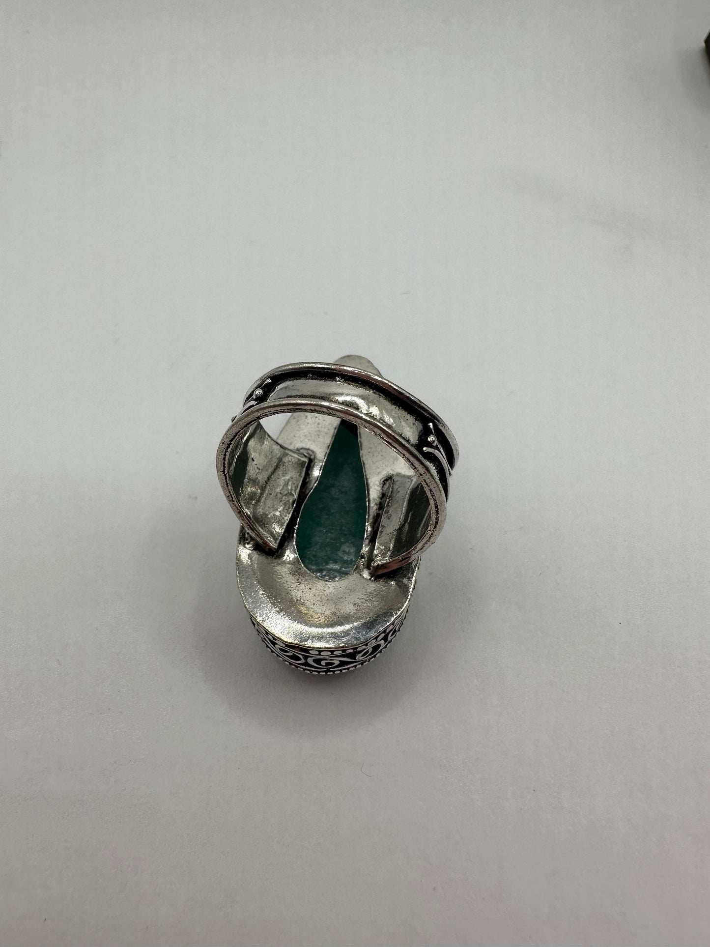 Vintage Green Amazonite Silver Ring Size 9.25