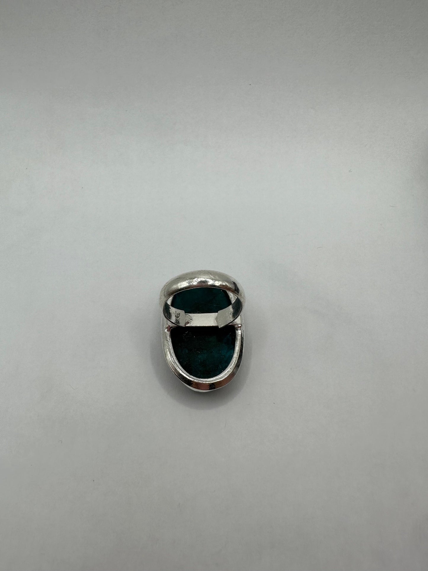 Vintage Large Blue Green Labradorite Stone Silver Ring