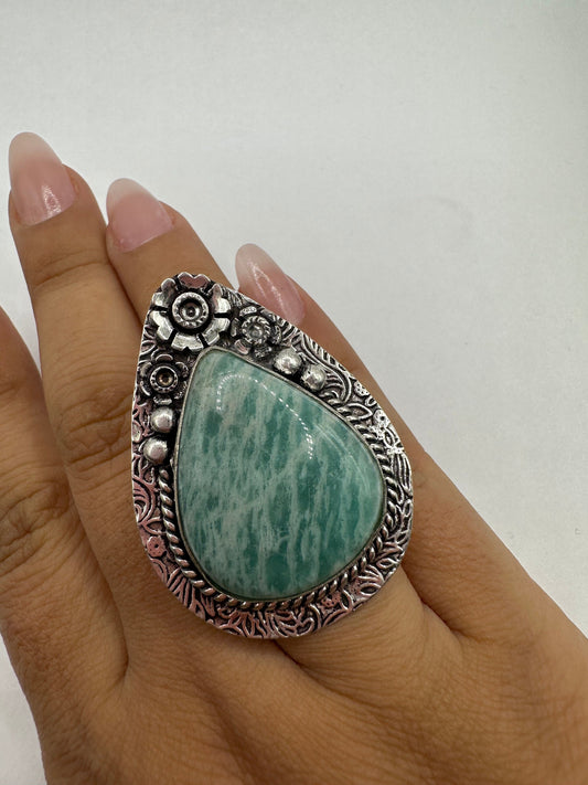 Vintage Green Amazonite Silver Ring Size 5.75