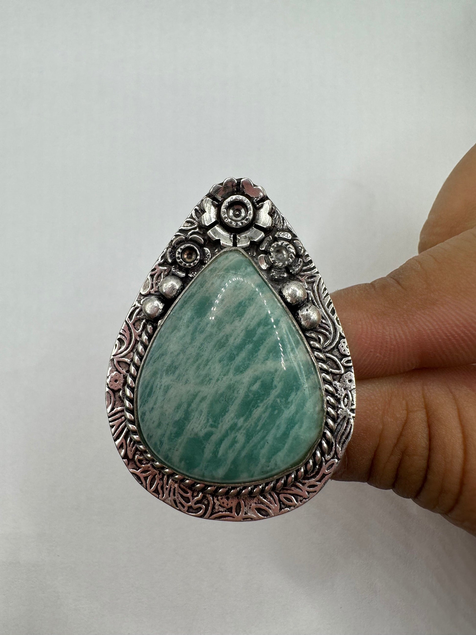 Vintage Green Amazonite Silver Ring Size 5.75