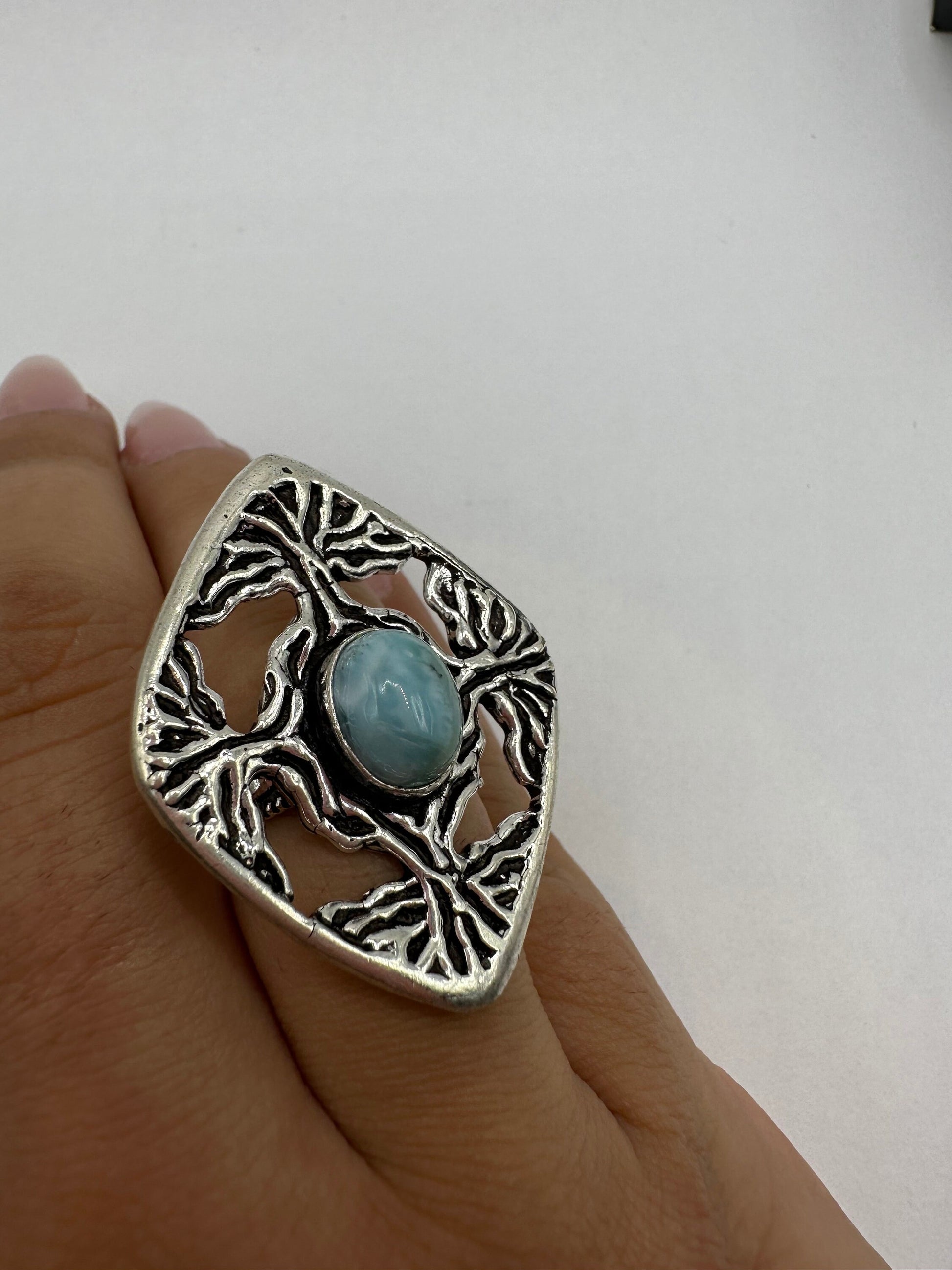 Vintage Blue Genuine Larimar Cocktail Ring