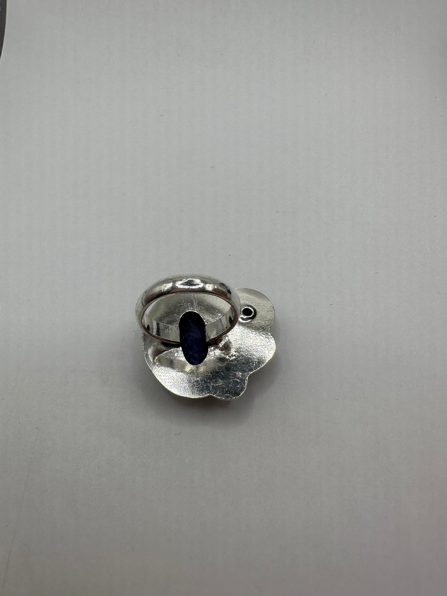 Vintage Raw Blue Sapphire White Bronze Silver Cocktail Ring