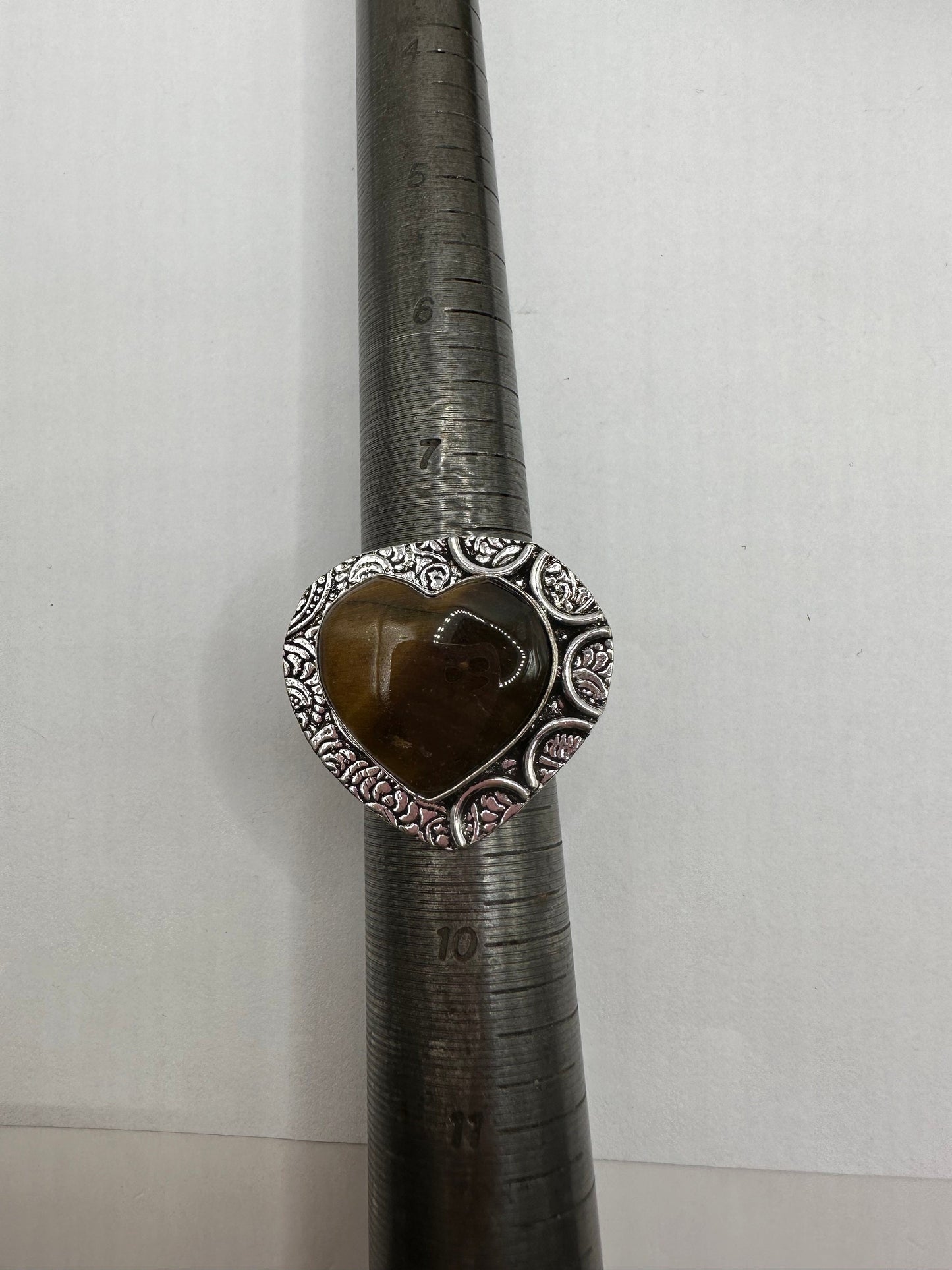 Vintage Heart Tigers Eye Stone Silver Ring