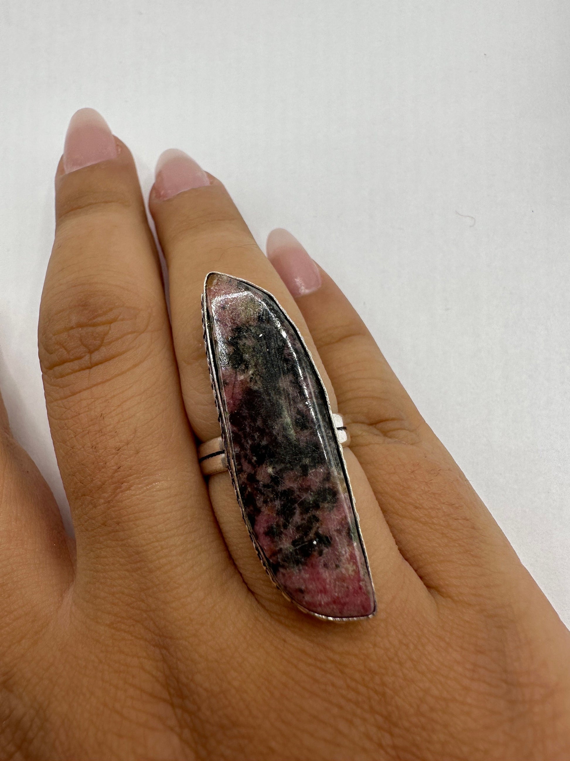 Vintage Pink Rhodocrocite Ring Silver Cocktail