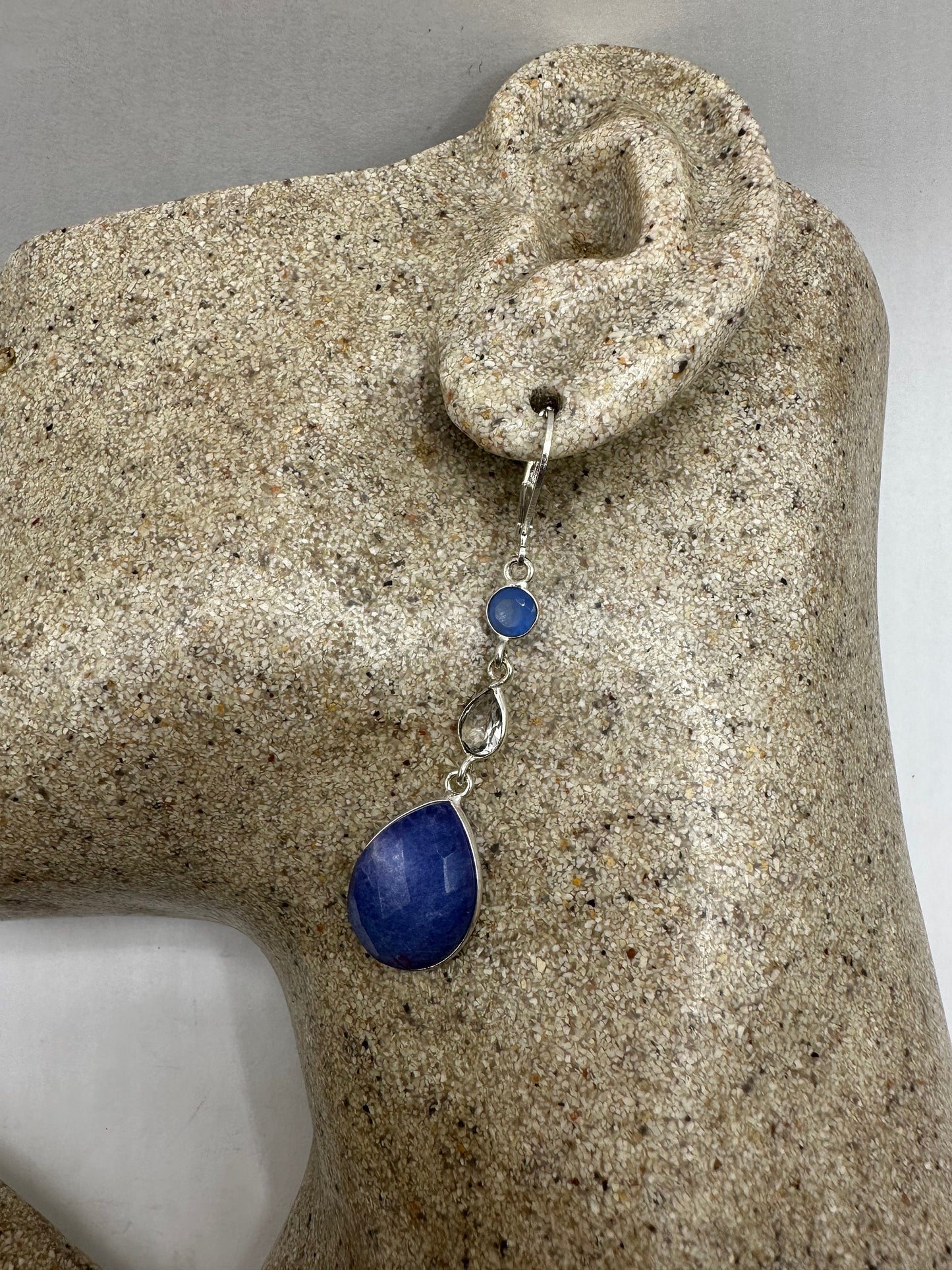 Vintage Blue Raw Sapphire Sterling Silver Lever Back Chandelier Earrings