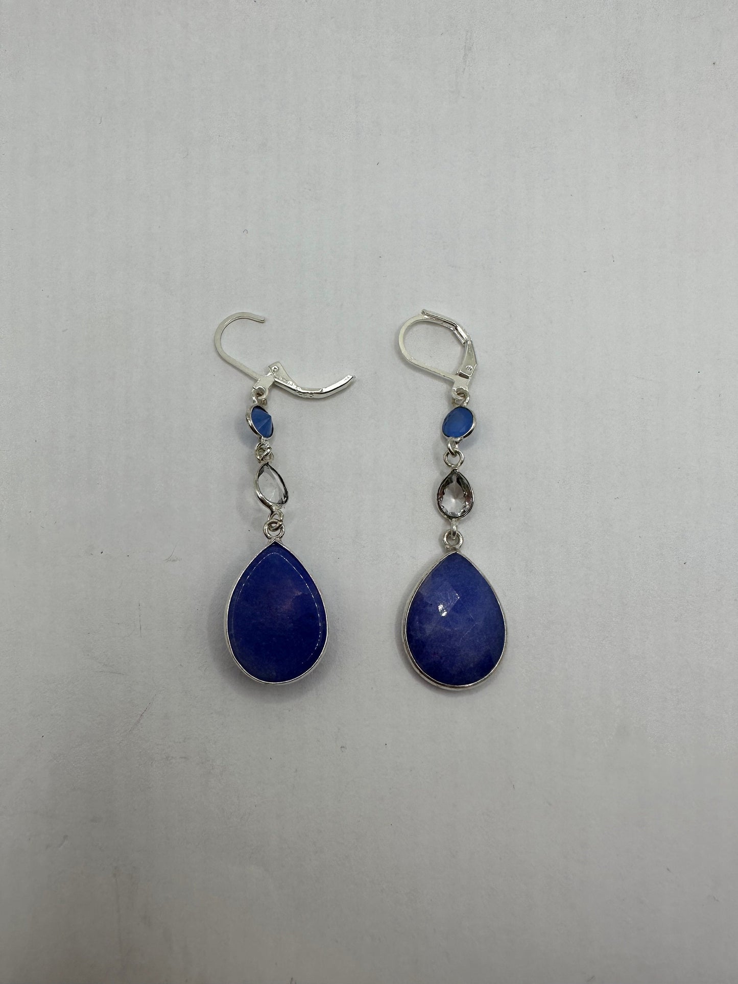 Vintage Blue Raw Sapphire Sterling Silver Lever Back Chandelier Earrings