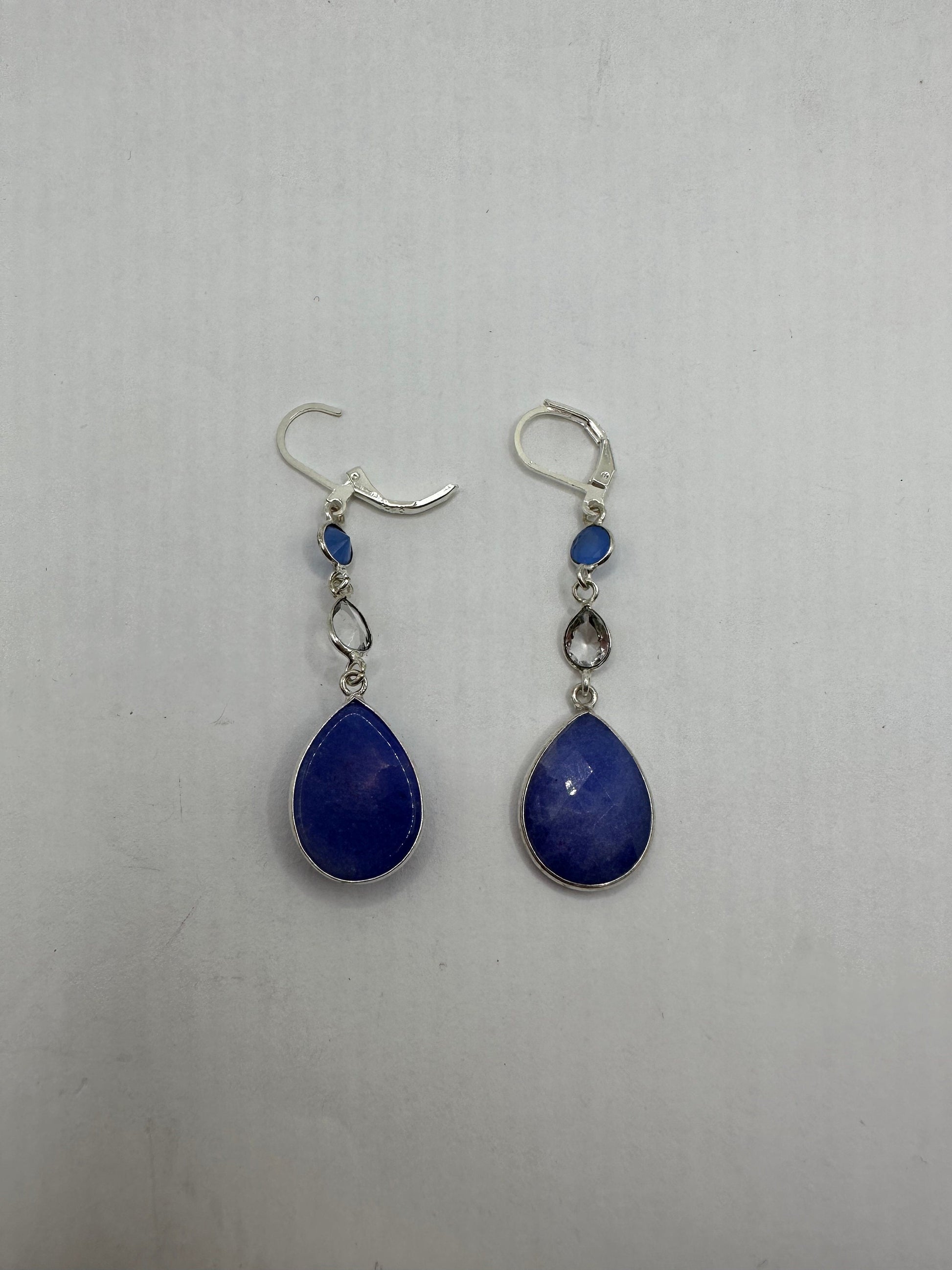 Vintage Blue Raw Sapphire Sterling Silver Lever Back Chandelier Earrings
