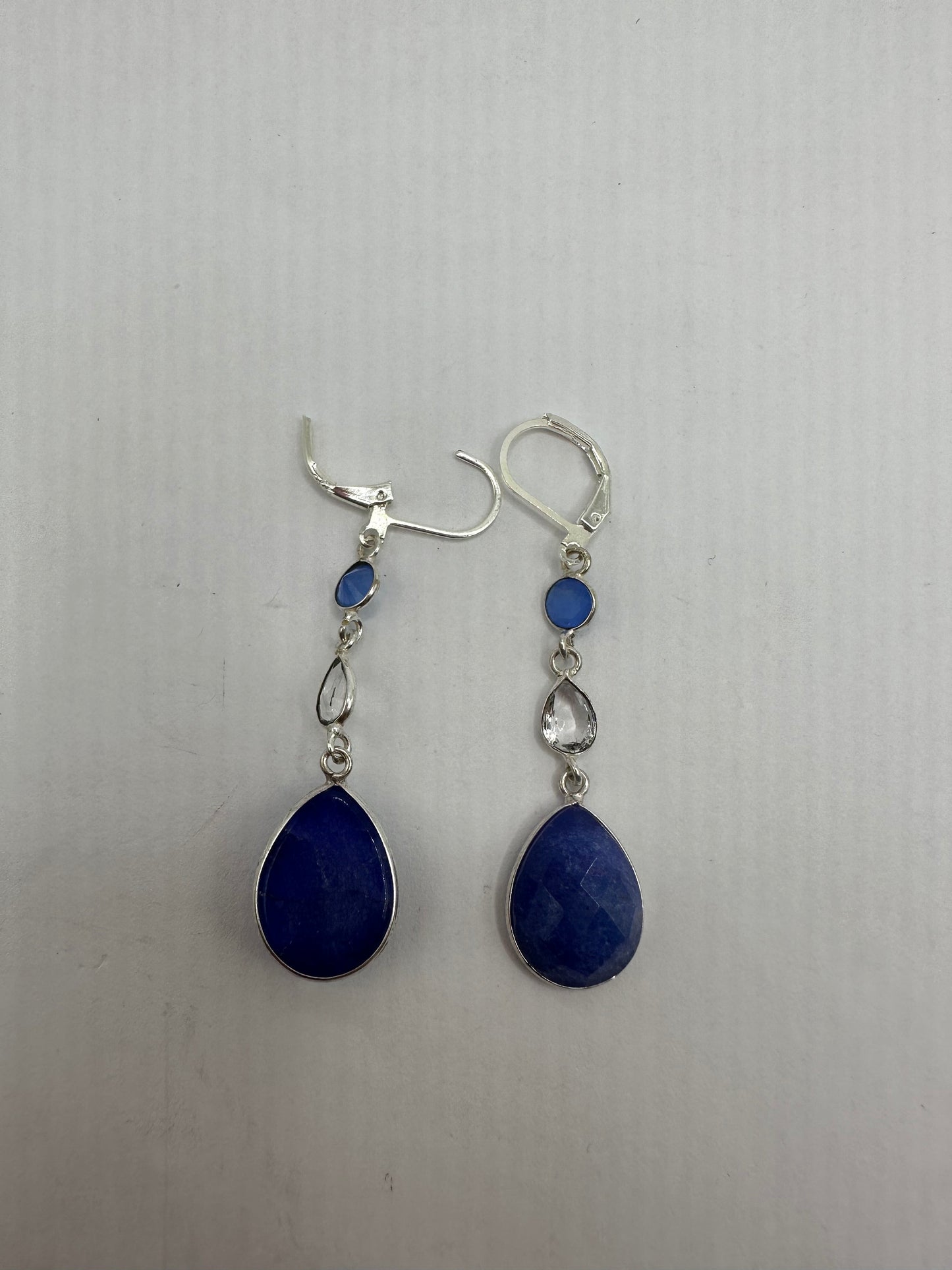 Vintage Blue Raw Sapphire Sterling Silver Lever Back Chandelier Earrings