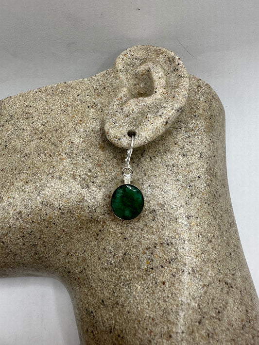 Vintage Raw Emerald Sterling Silver Lever Back Dangle Earrings