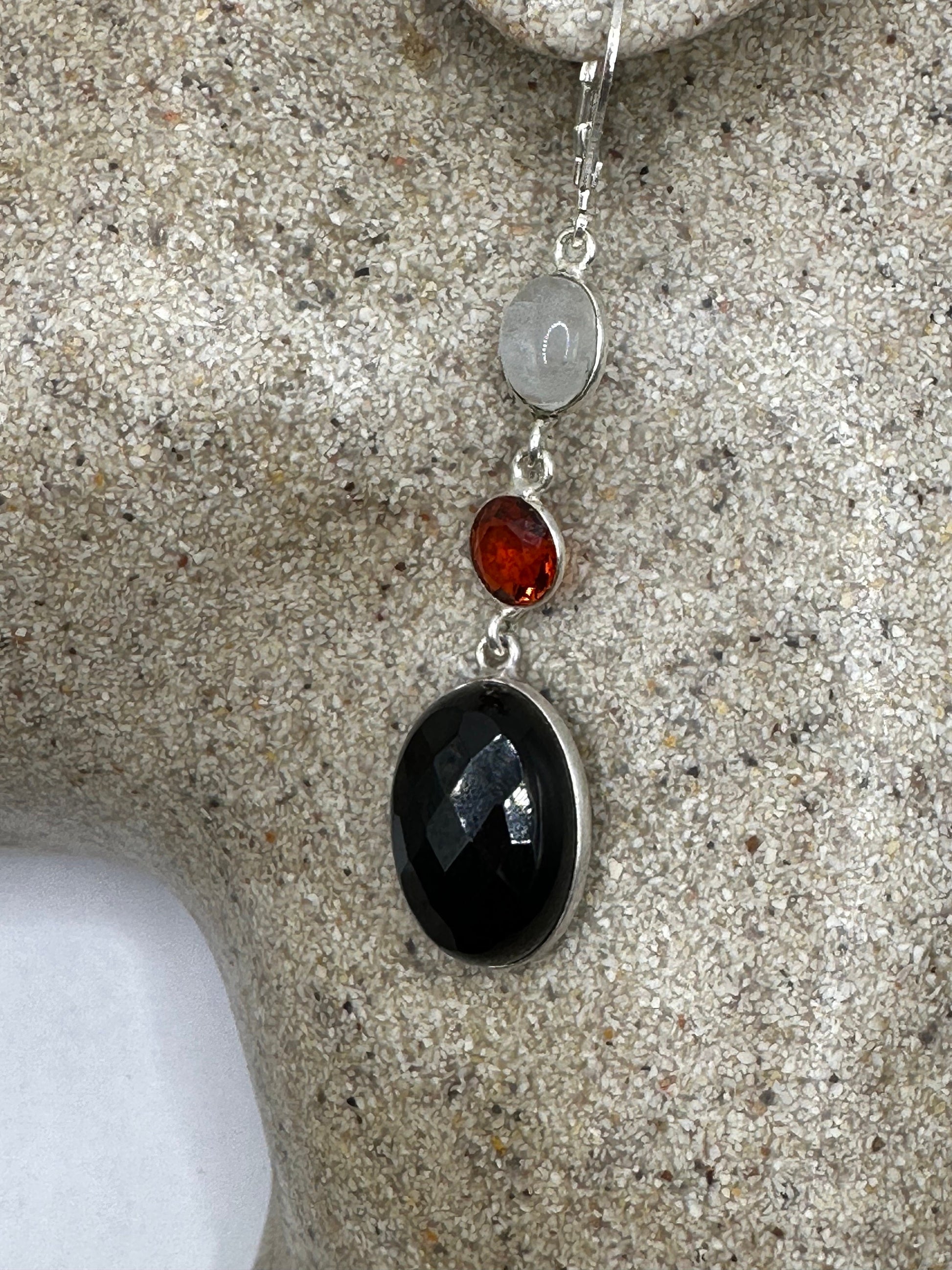 Antique Vintage Black Onyx 925 Silver Dangle LeverBack Earrings