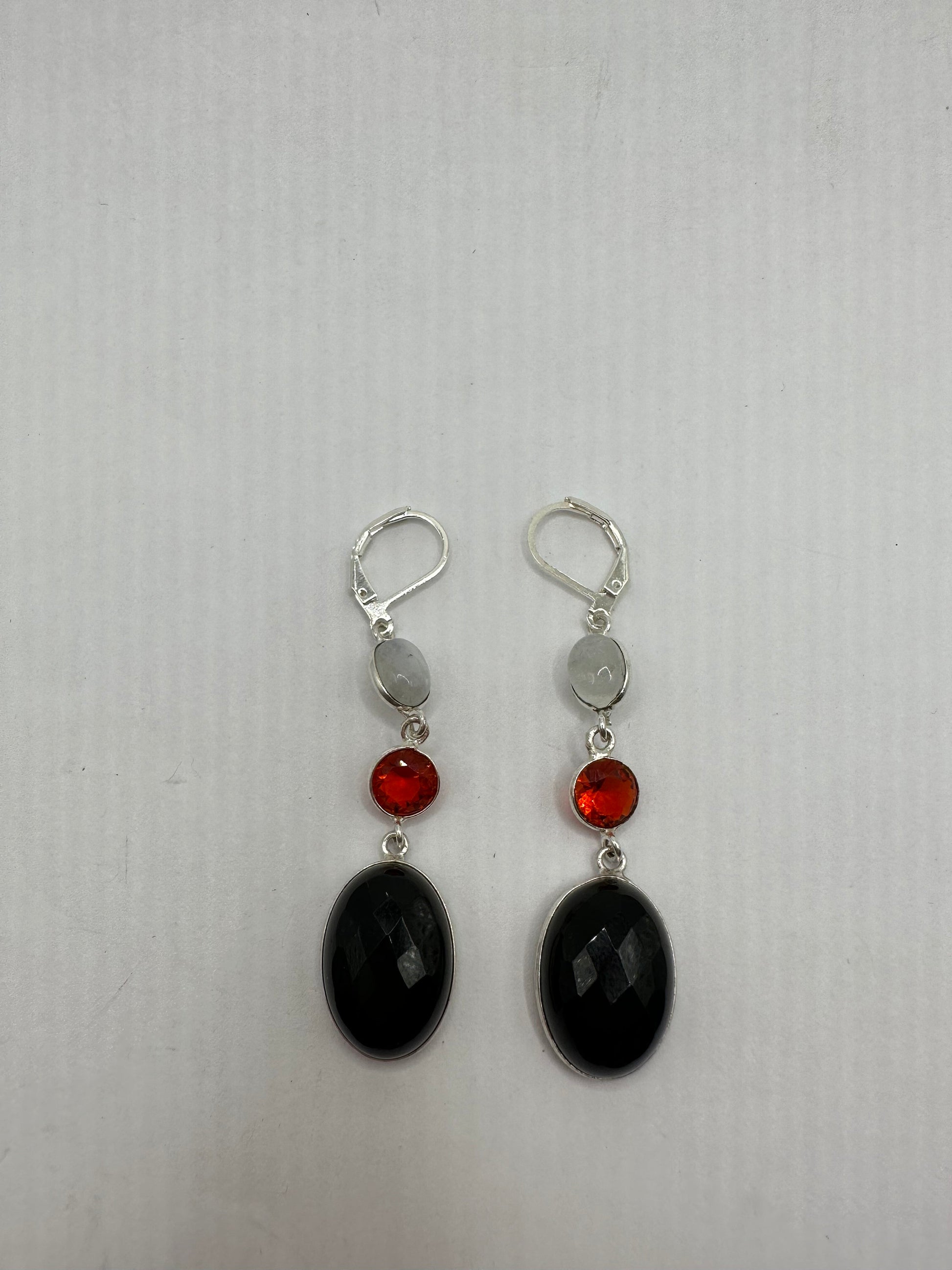 Antique Vintage Black Onyx 925 Silver Dangle LeverBack Earrings