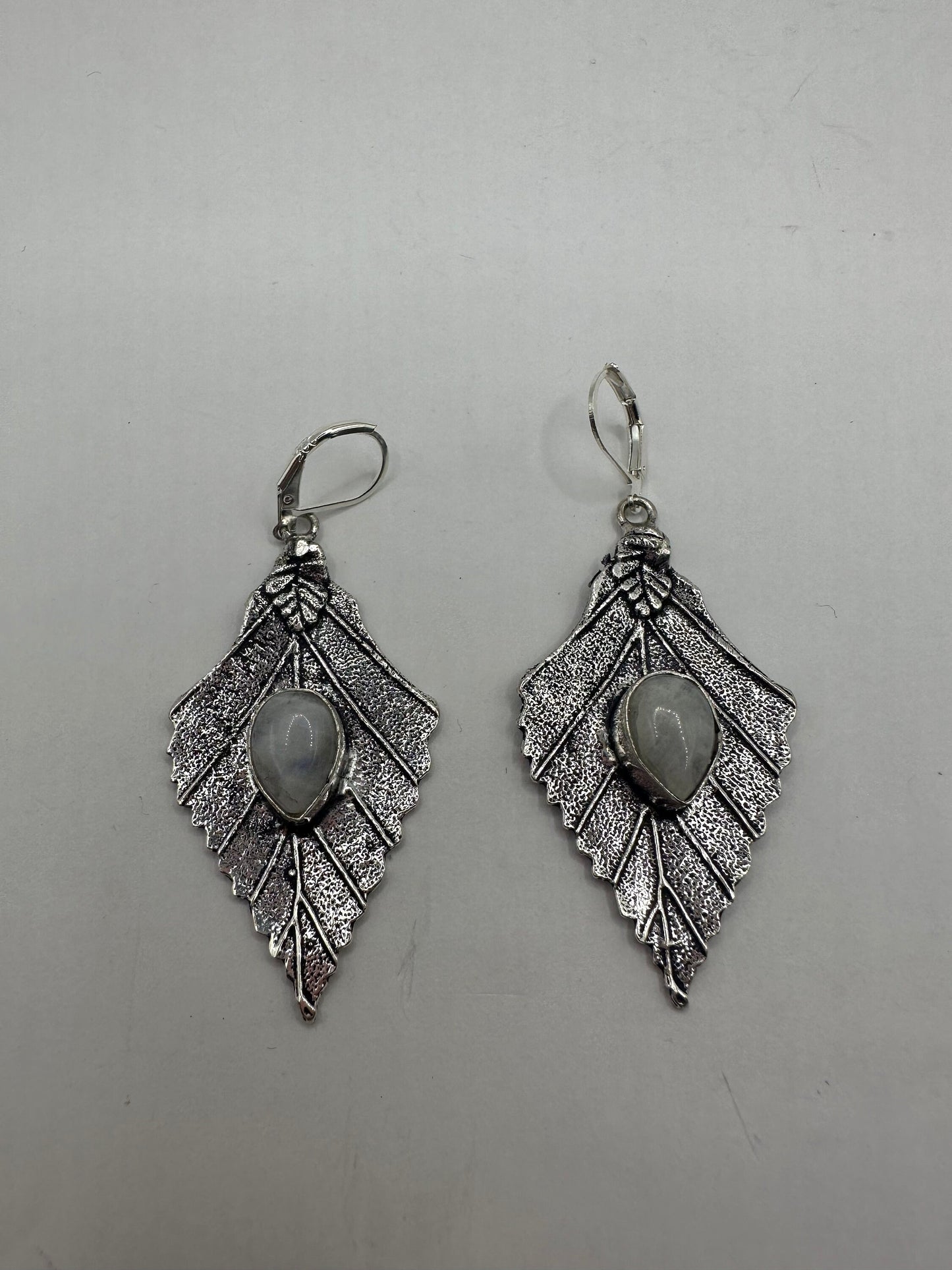 Vintage Rainbow Moonstone Silver Dangle Earrings