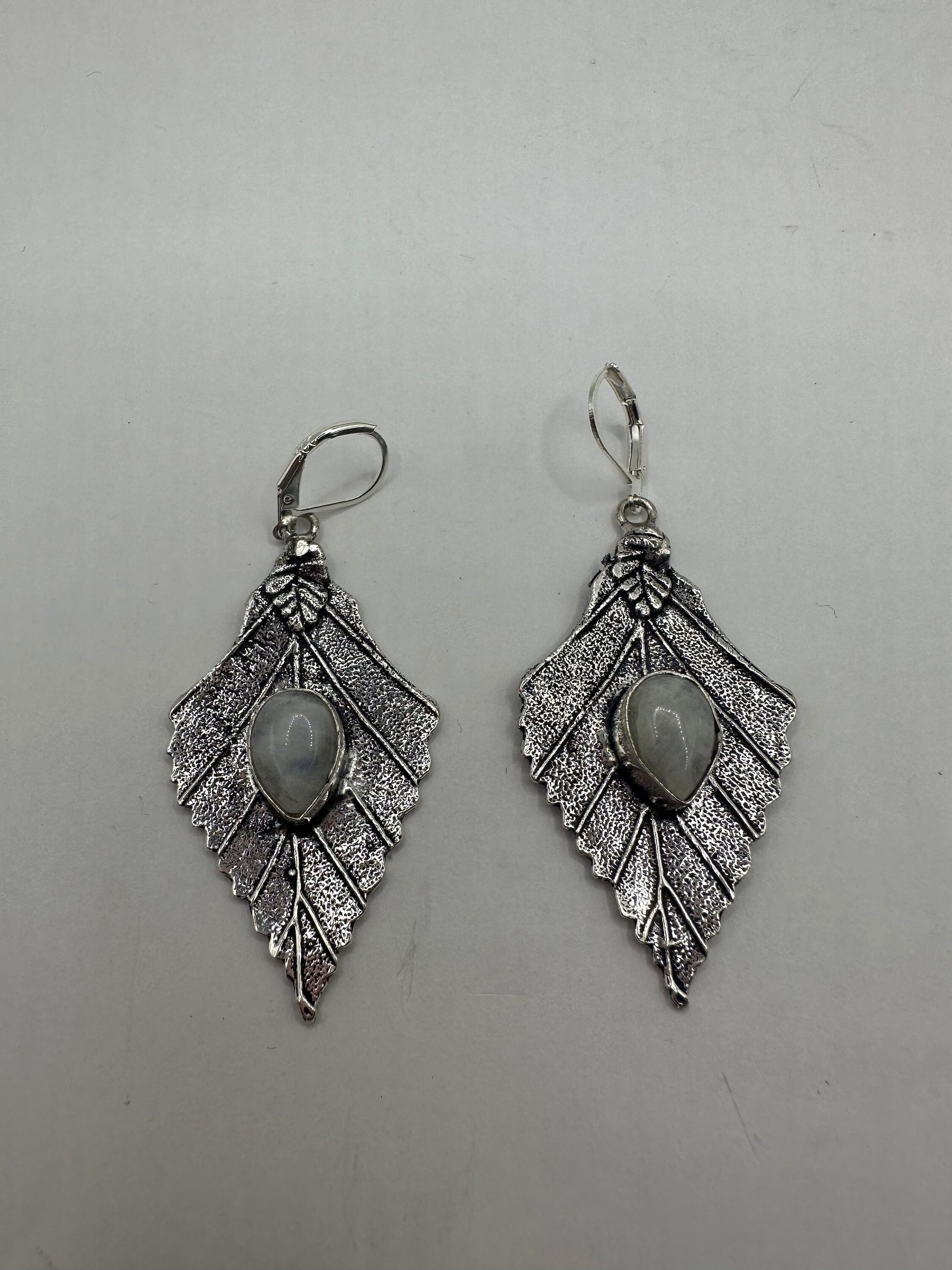 Vintage Rainbow Moonstone Silver Dangle Earrings