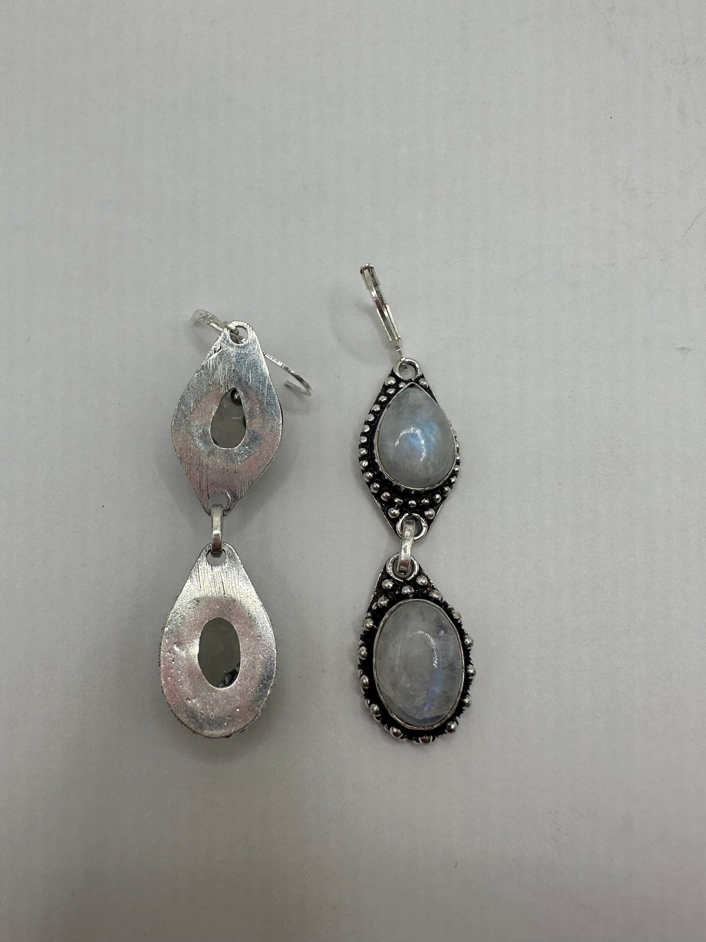 Vintage Rainbow Moonstone Silver Dangle Earrings