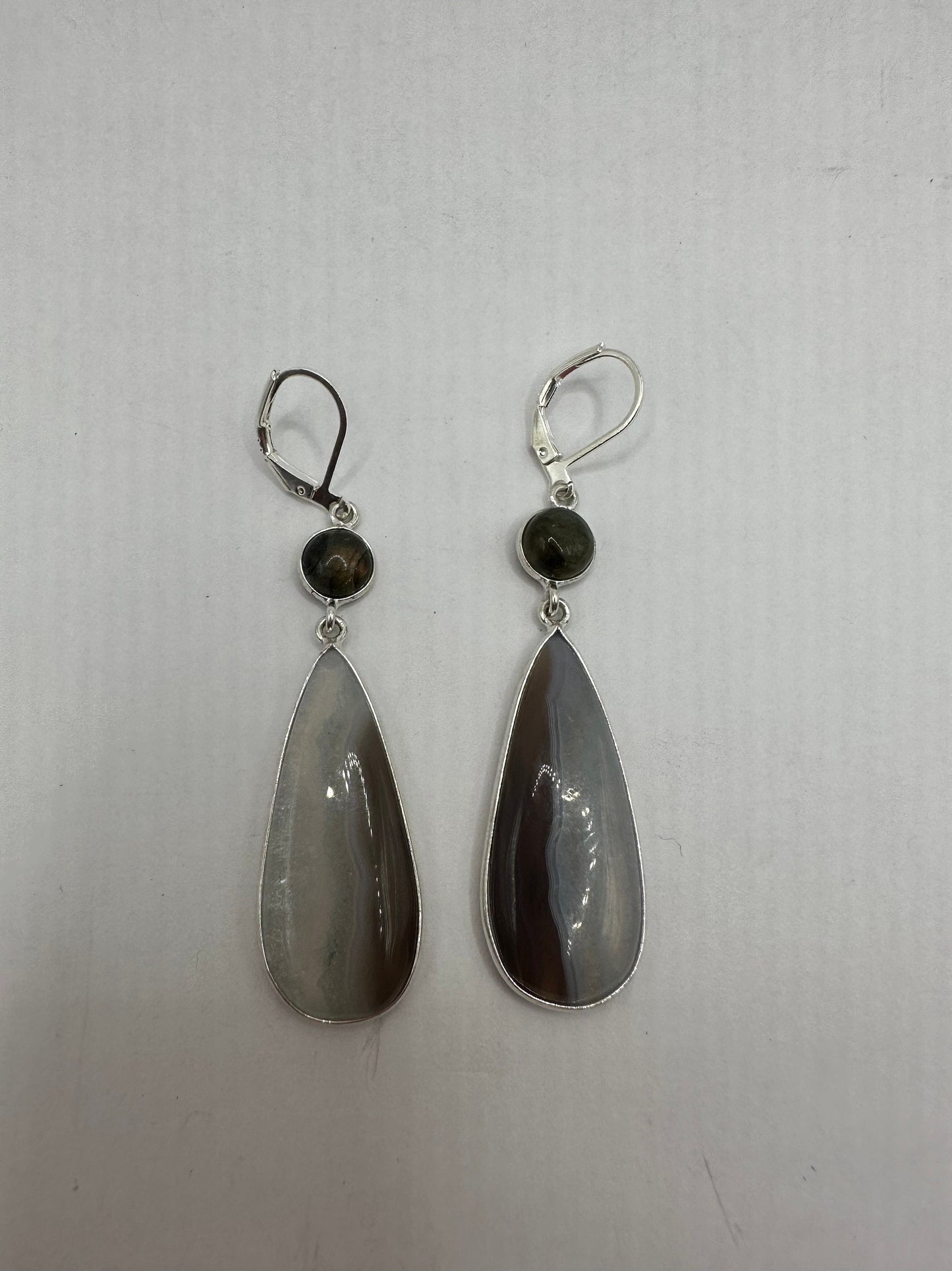 Antique Vintage Banded Black Onyx 925 Silver Dangle LeverBack Earrings