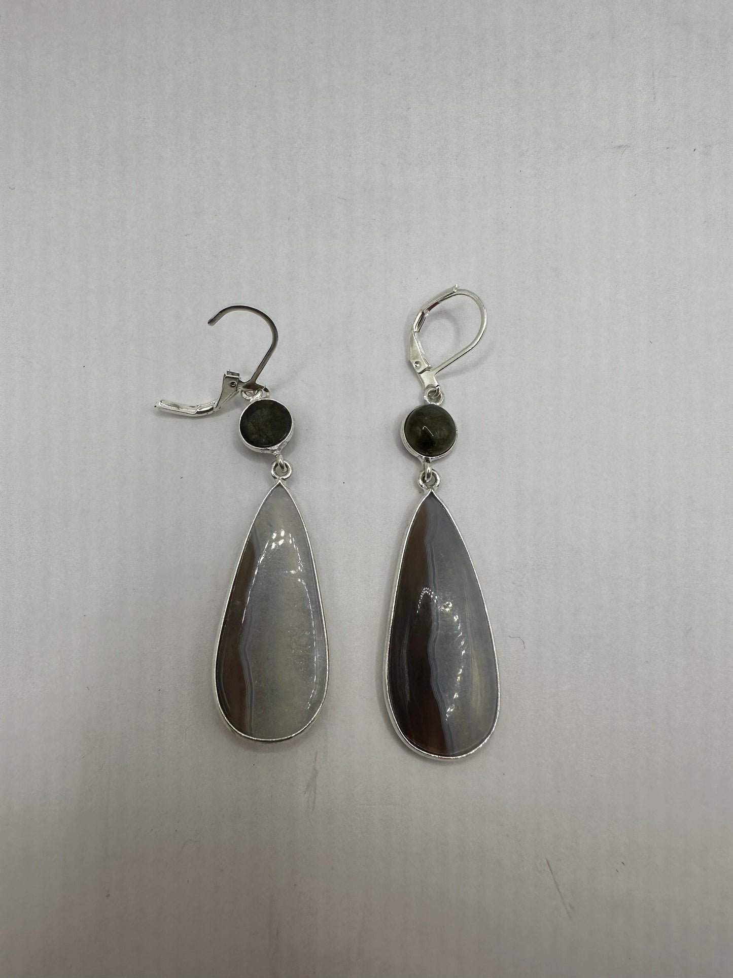 Antique Vintage Banded Black Onyx 925 Silver Dangle LeverBack Earrings