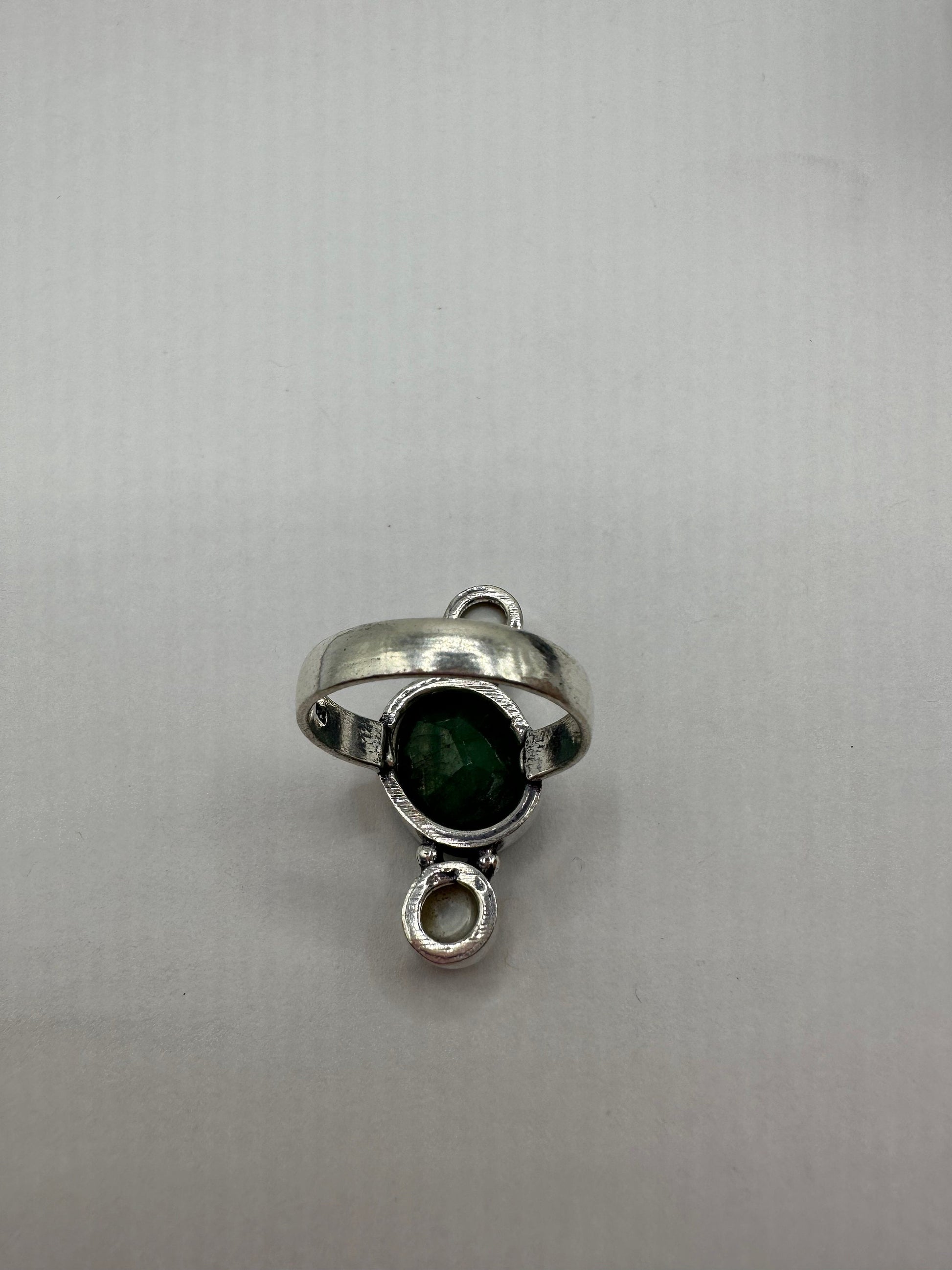 Vintage Green Raw Emerald White Bronze Statement Ring