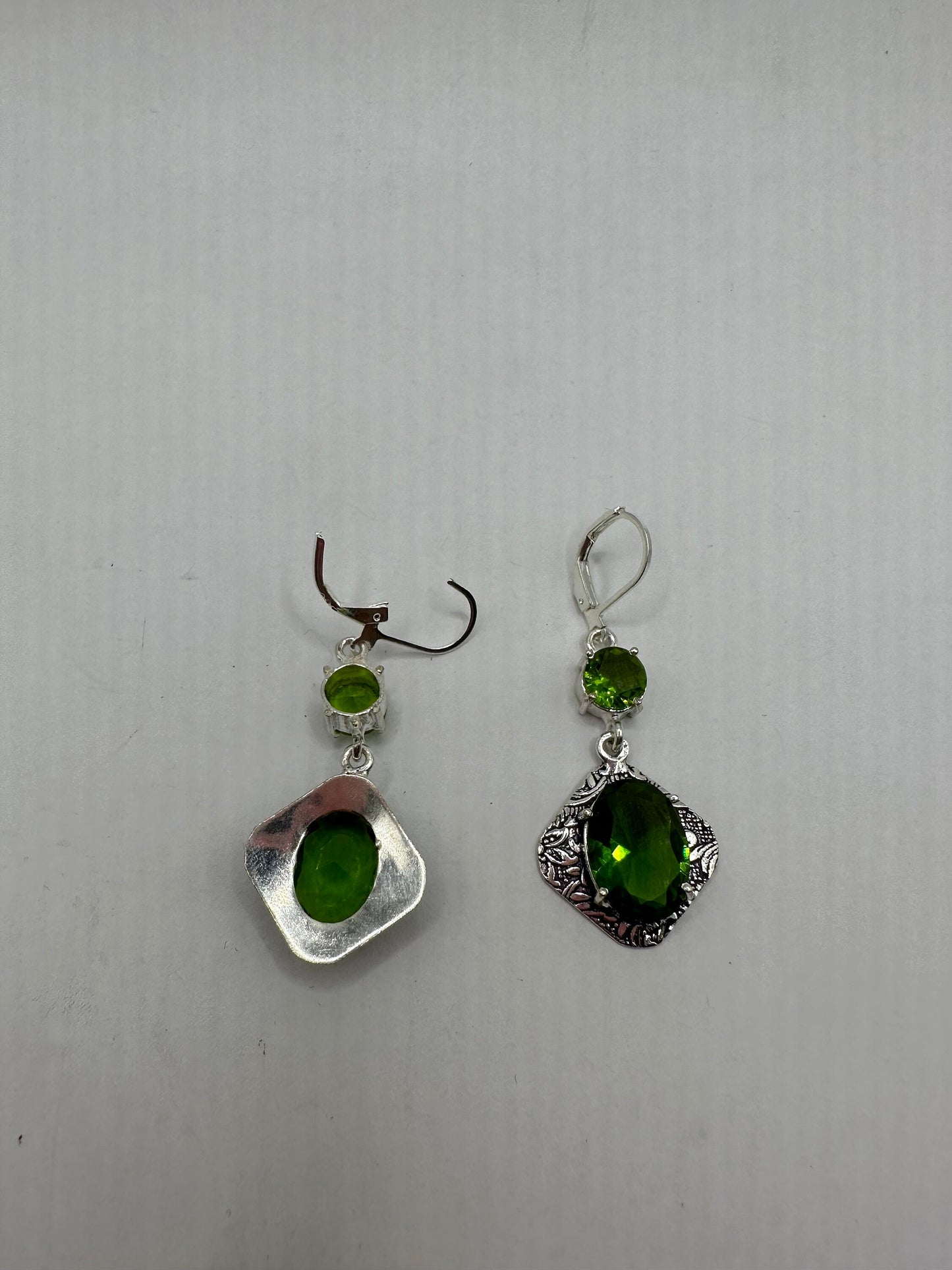 Antique Vintage Green Glass Silver Dangle Earrings