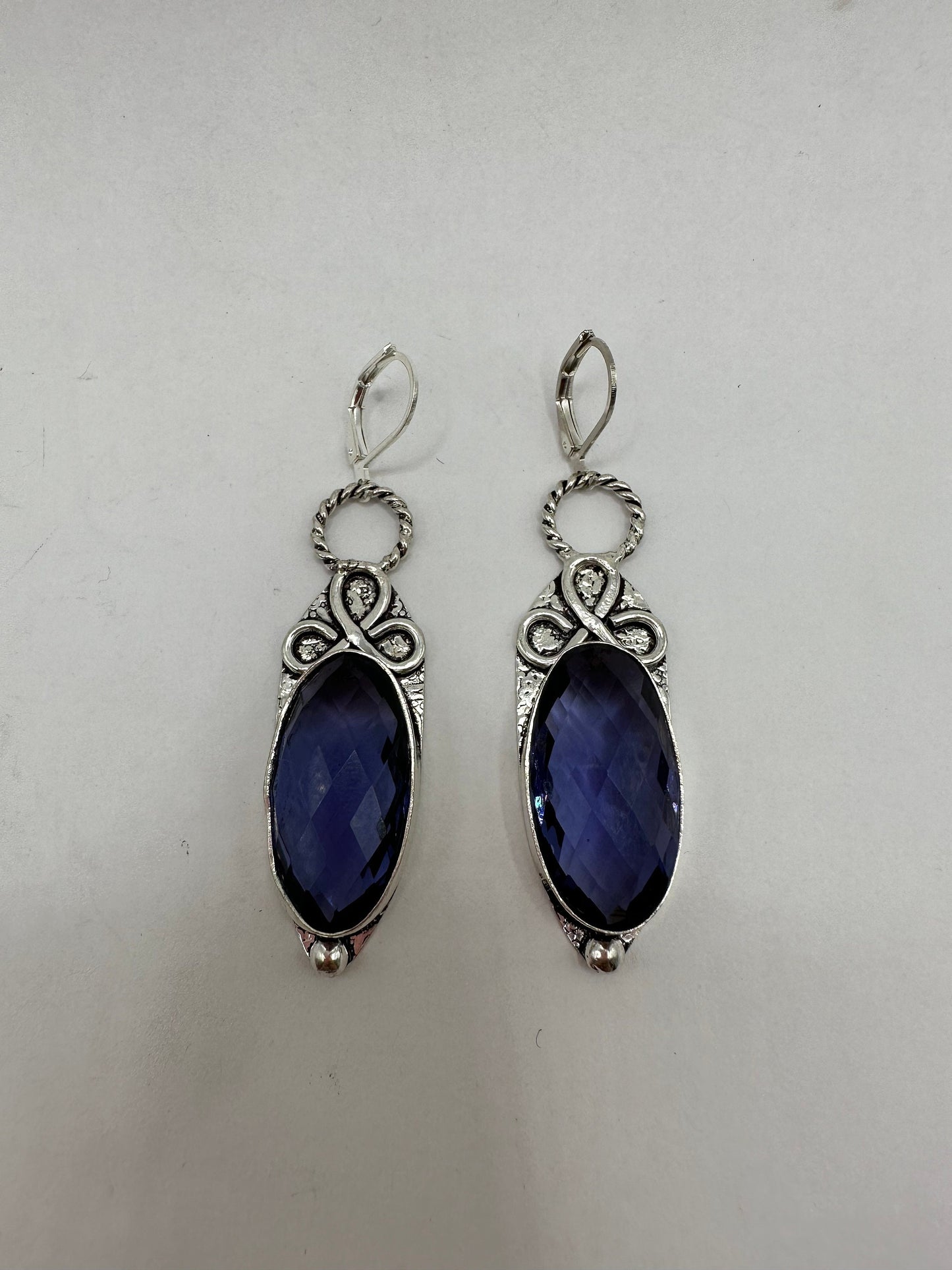 Antique Vintage Cobalt Blue Volcanic Glass Silver Dangle Earrings