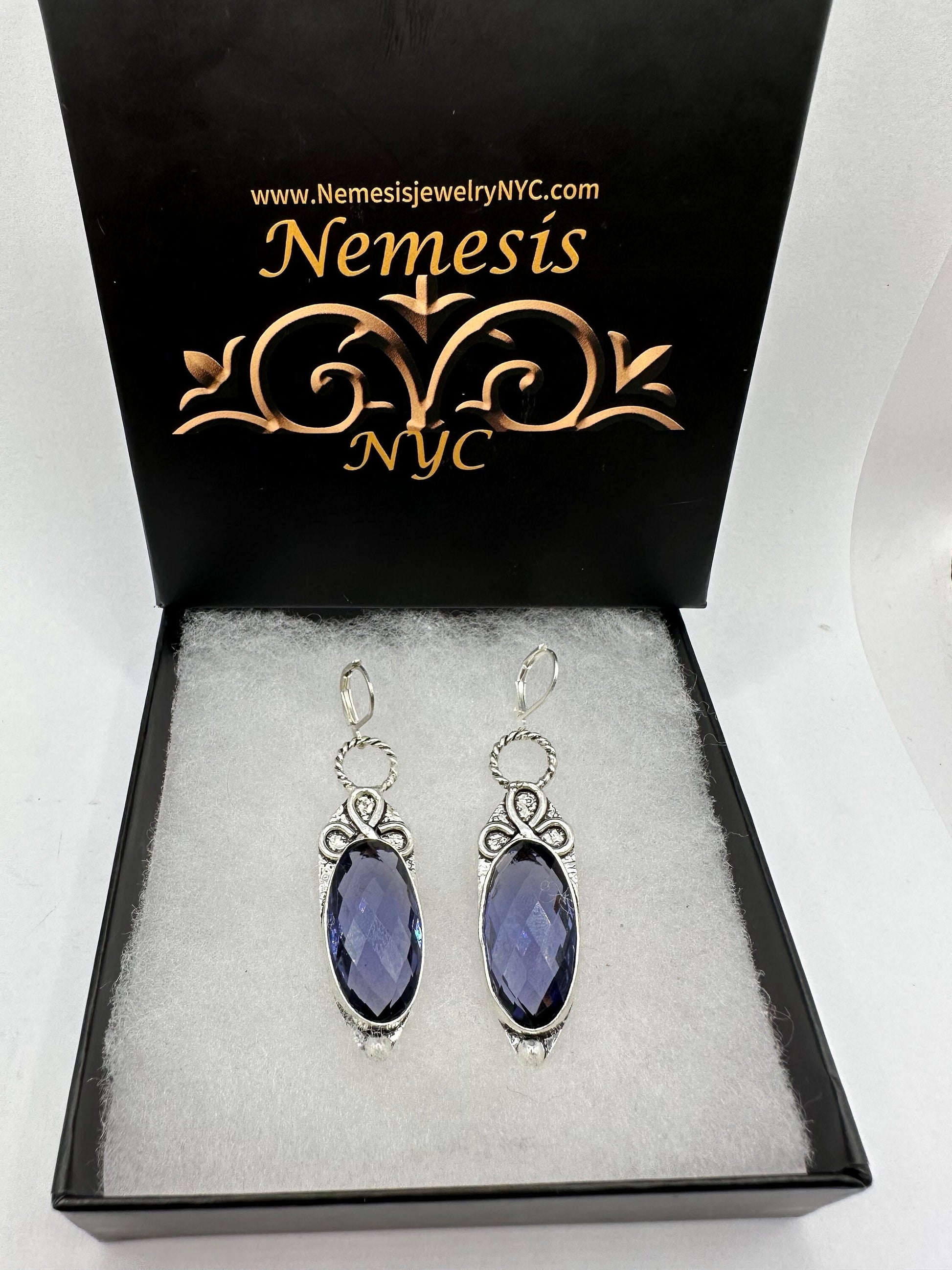 Antique Vintage Cobalt Blue Volcanic Glass Silver Dangle Earrings