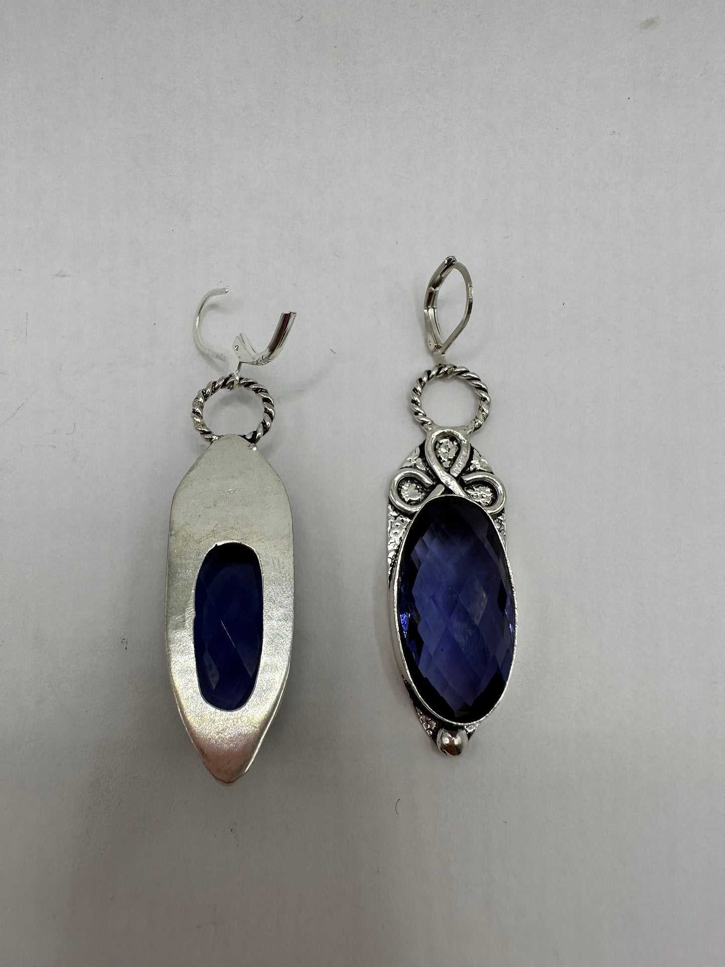 Antique Vintage Cobalt Blue Volcanic Glass Silver Dangle Earrings