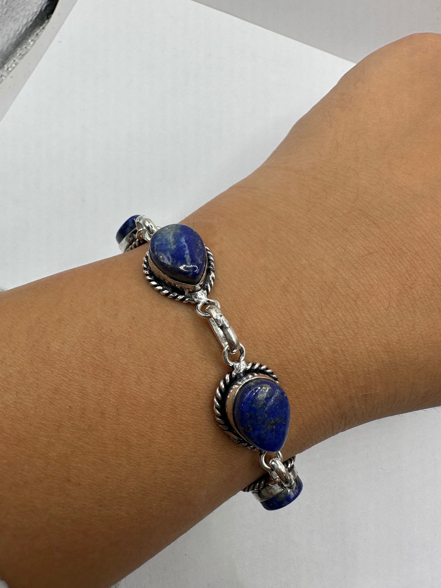 vintage Blue lapis lazuli Silver Boho Bracelet