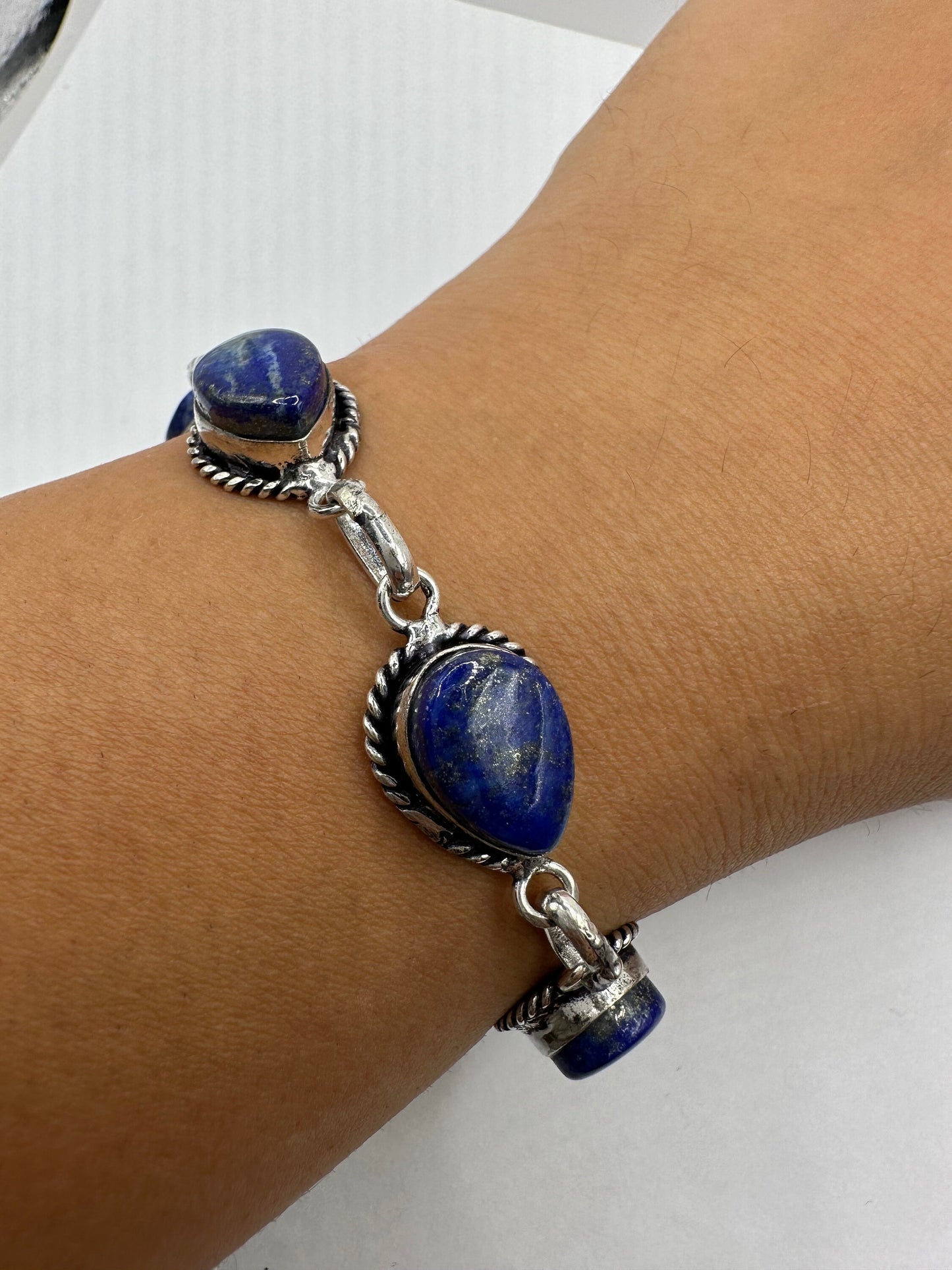 vintage Blue lapis lazuli Silver Boho Bracelet