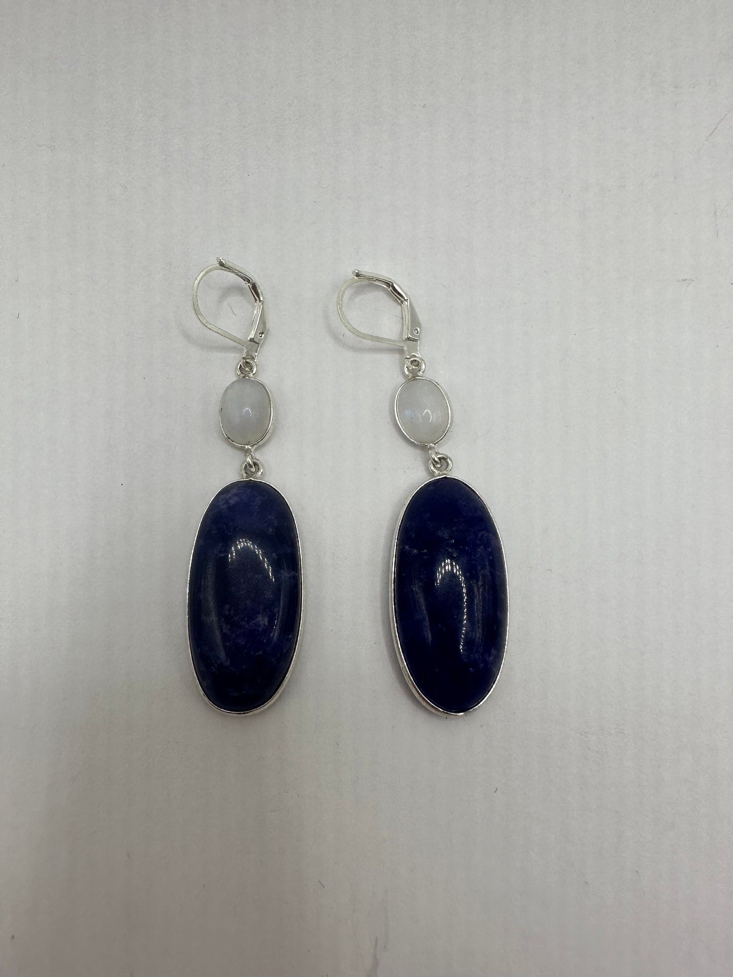 Vintage Blue Lapis Lazuli Earrings Silver Dangle