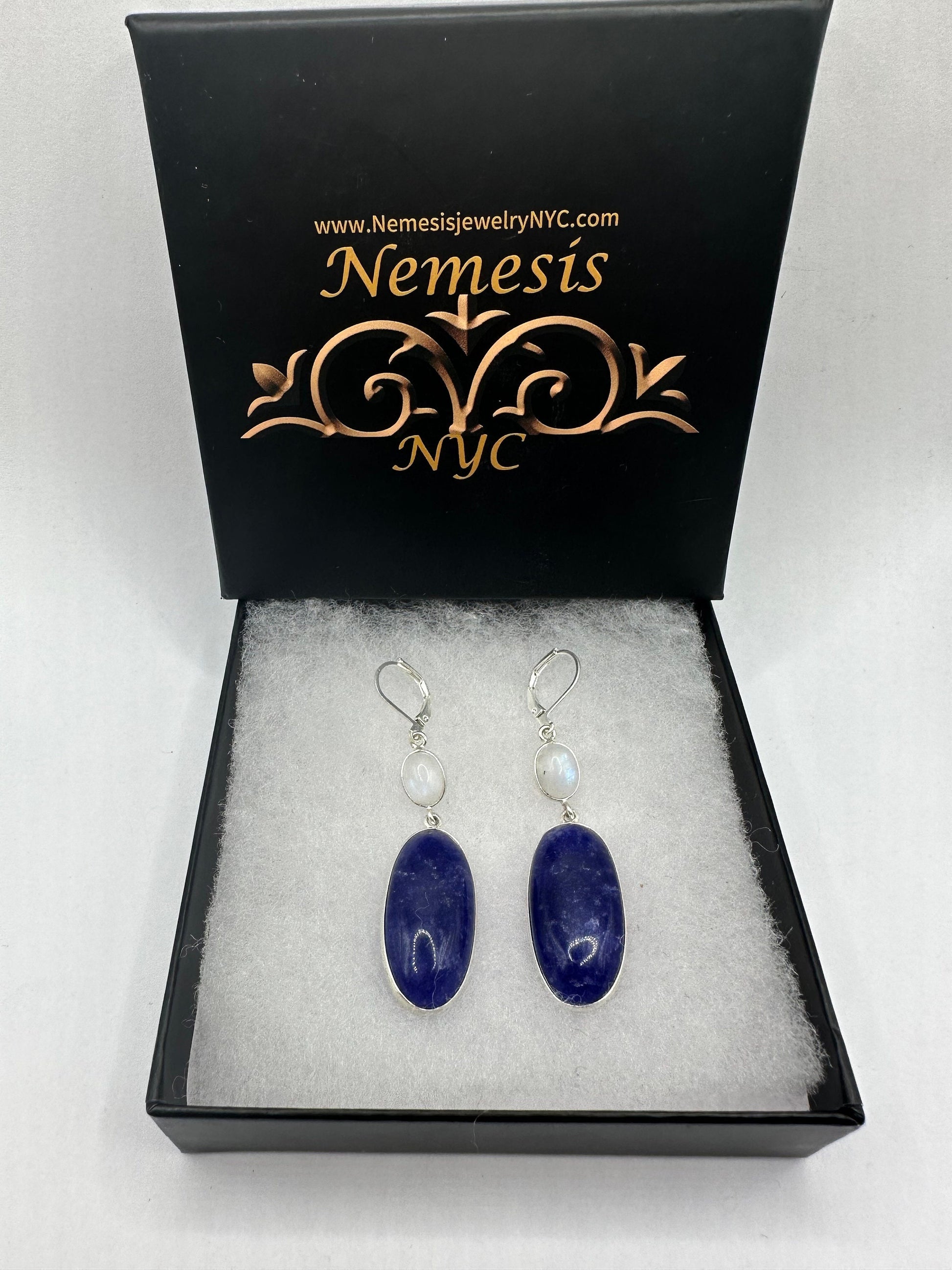 Vintage Blue Lapis Lazuli Earrings Silver Dangle