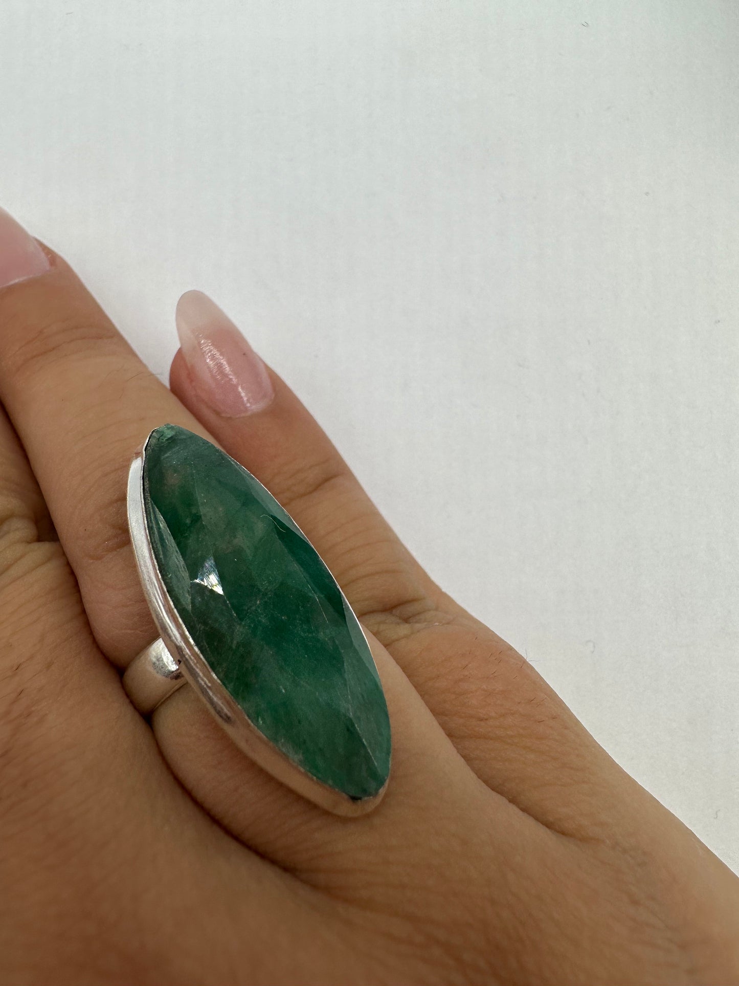 Vintage Green Raw Emerald Silver Bronze Statement Boho Ring