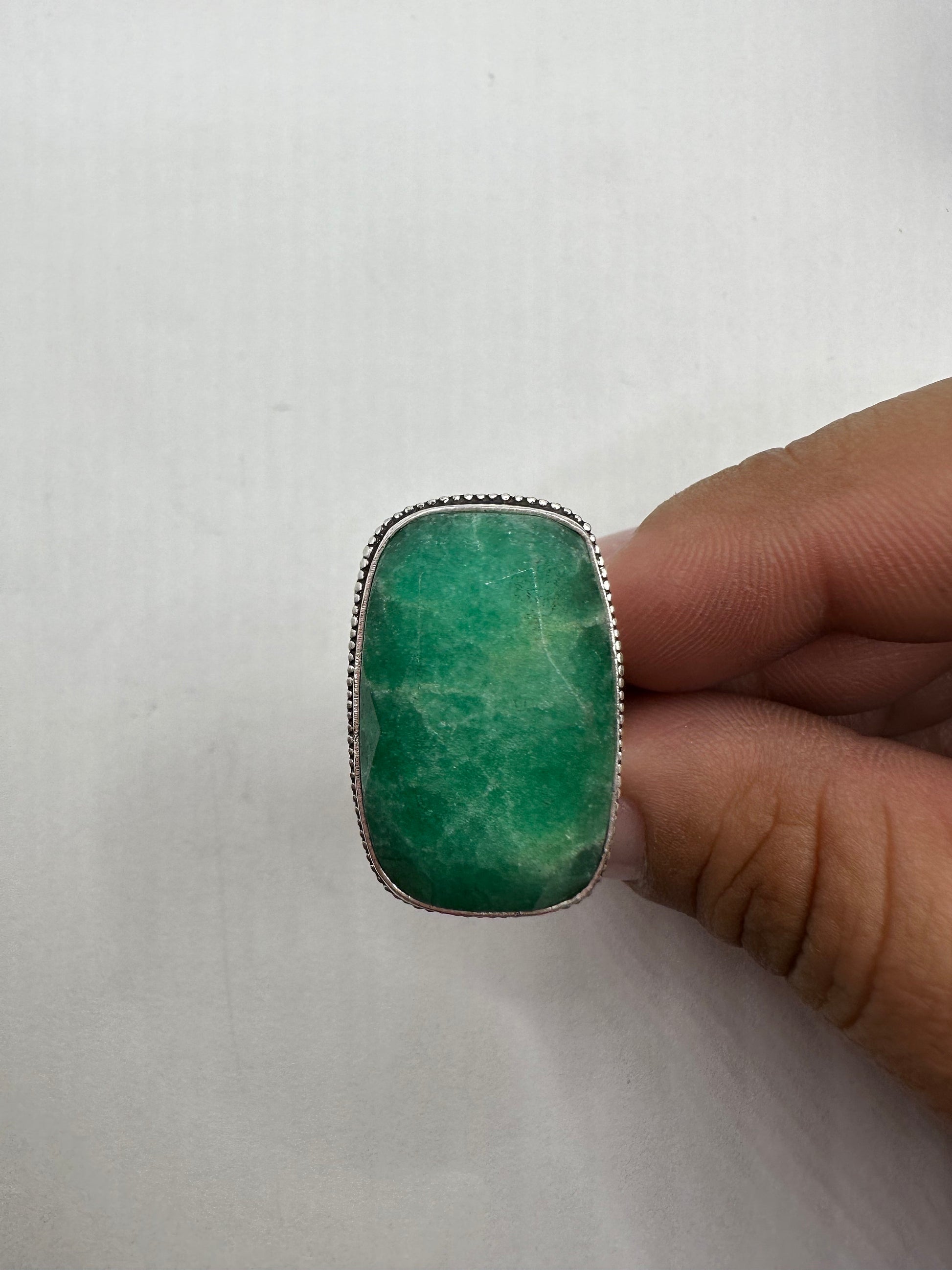 Vintage Green Raw Emerald Silver Bronze Statement Boho Ring