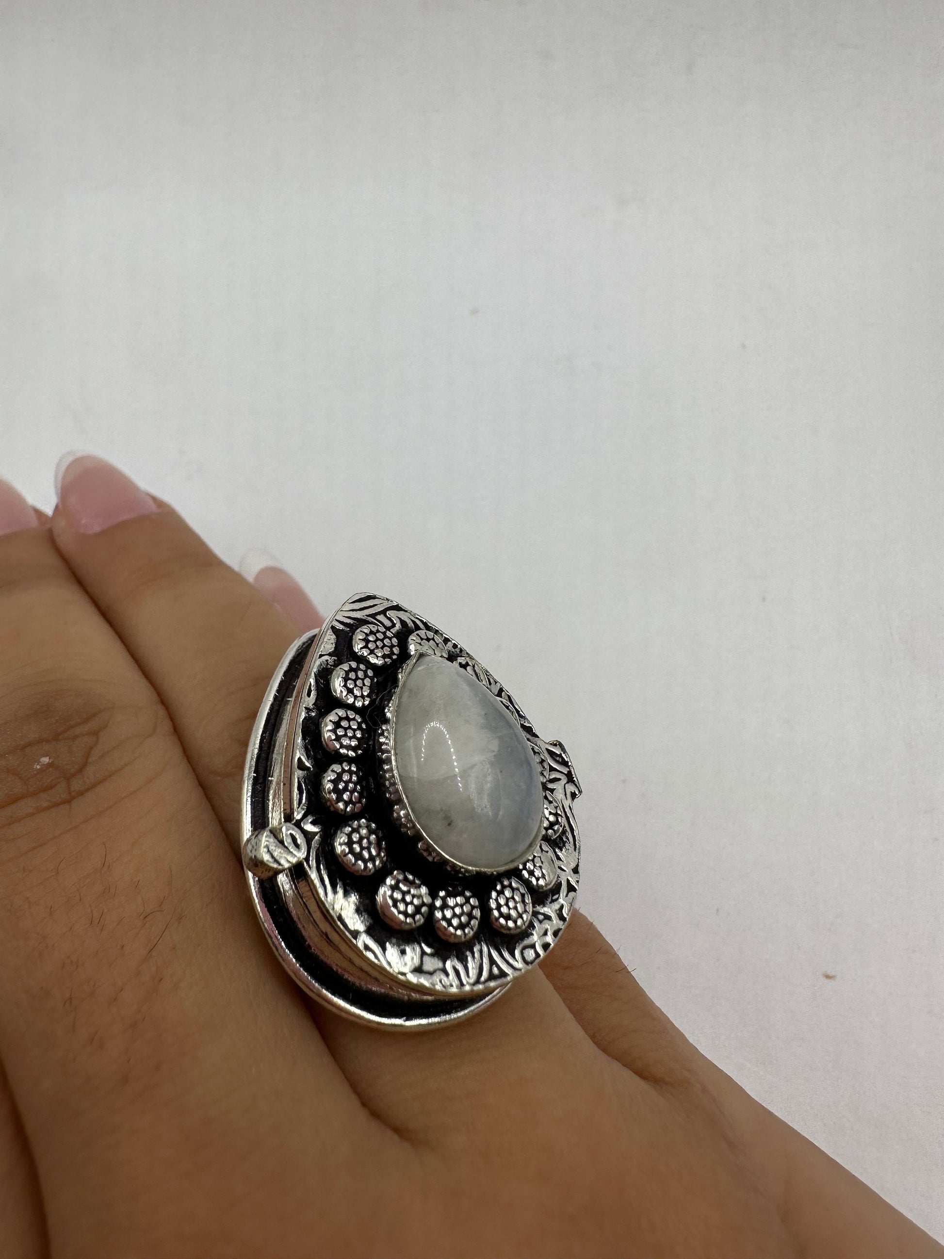 Vintage White Bronze Poison Pillbox Ring