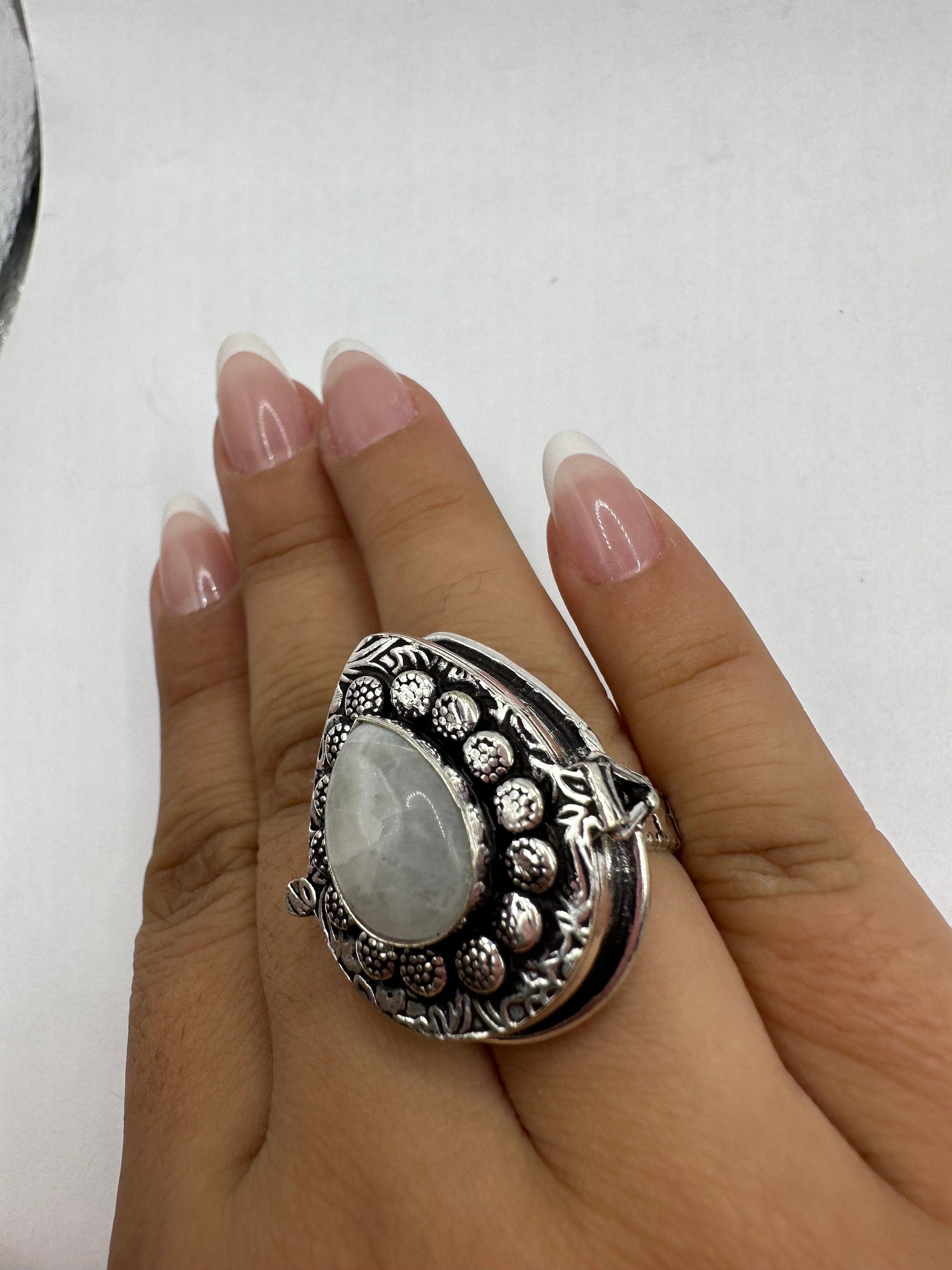 Vintage White Bronze Poison Pillbox Ring